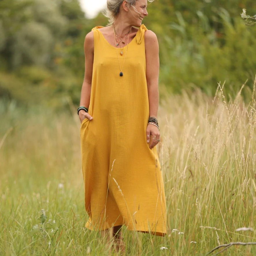 Robe Laëtitia - double gaze de coton ocre - Image 4