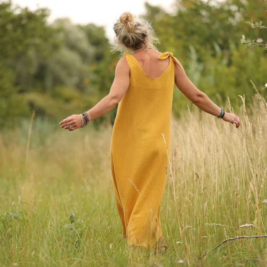 Robe Laëtitia - double gaze de coton ocre - Image 9