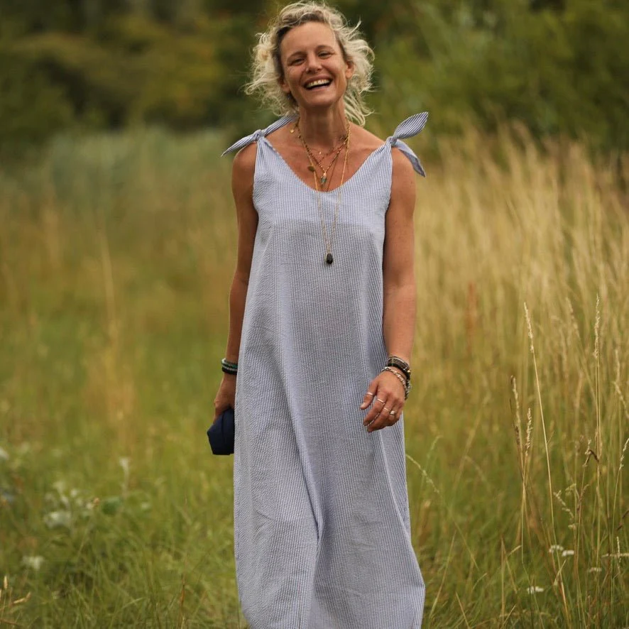 Robe Laëtitia - seersucker de coton fines rayures bleues