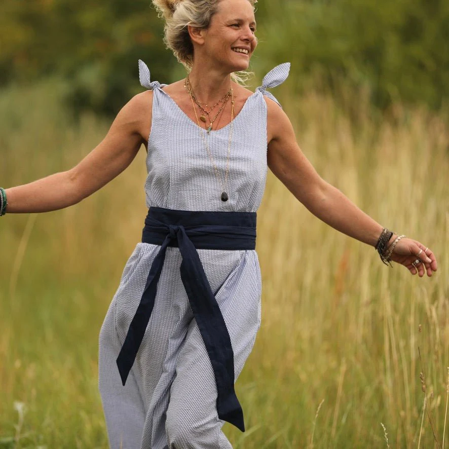 Robe Laëtitia - seersucker de coton fines rayures bleues - Image 11