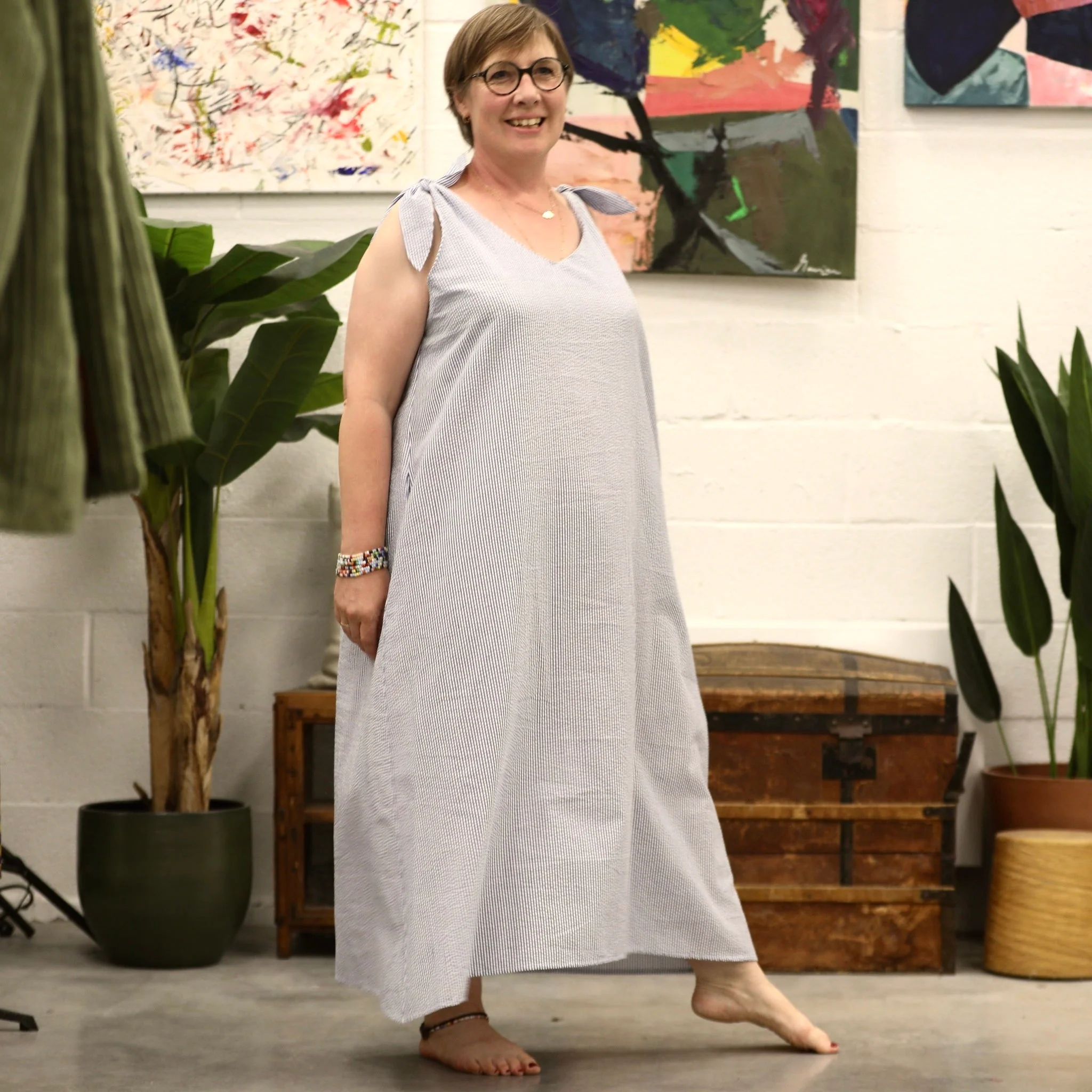 Robe Laëtitia - seersucker de coton fines rayures bleues - Image 12