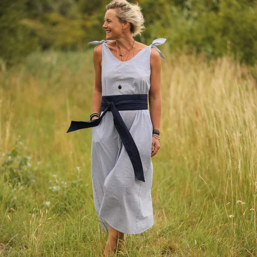 Robe Laëtitia - seersucker de coton fines rayures bleues - Image 3