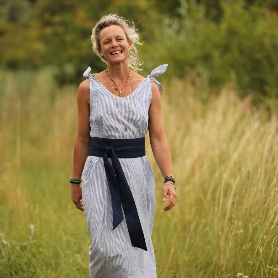 Robe Laëtitia - seersucker de coton fines rayures bleues - Image 5