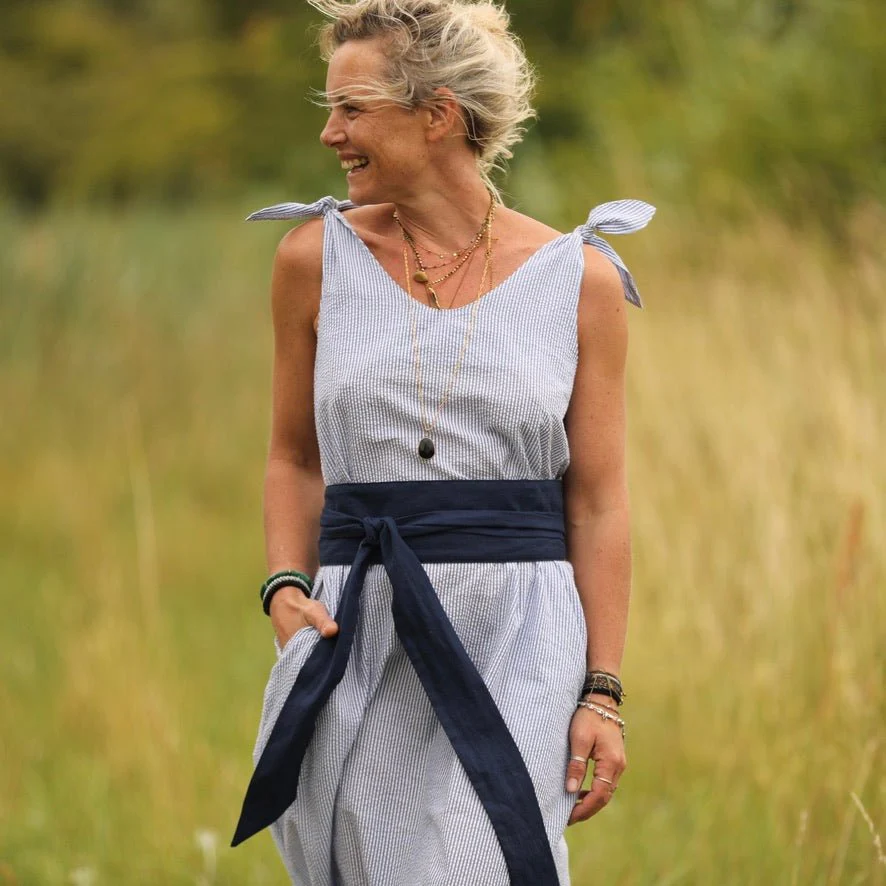 Robe Laëtitia - seersucker de coton fines rayures bleues - Image 7