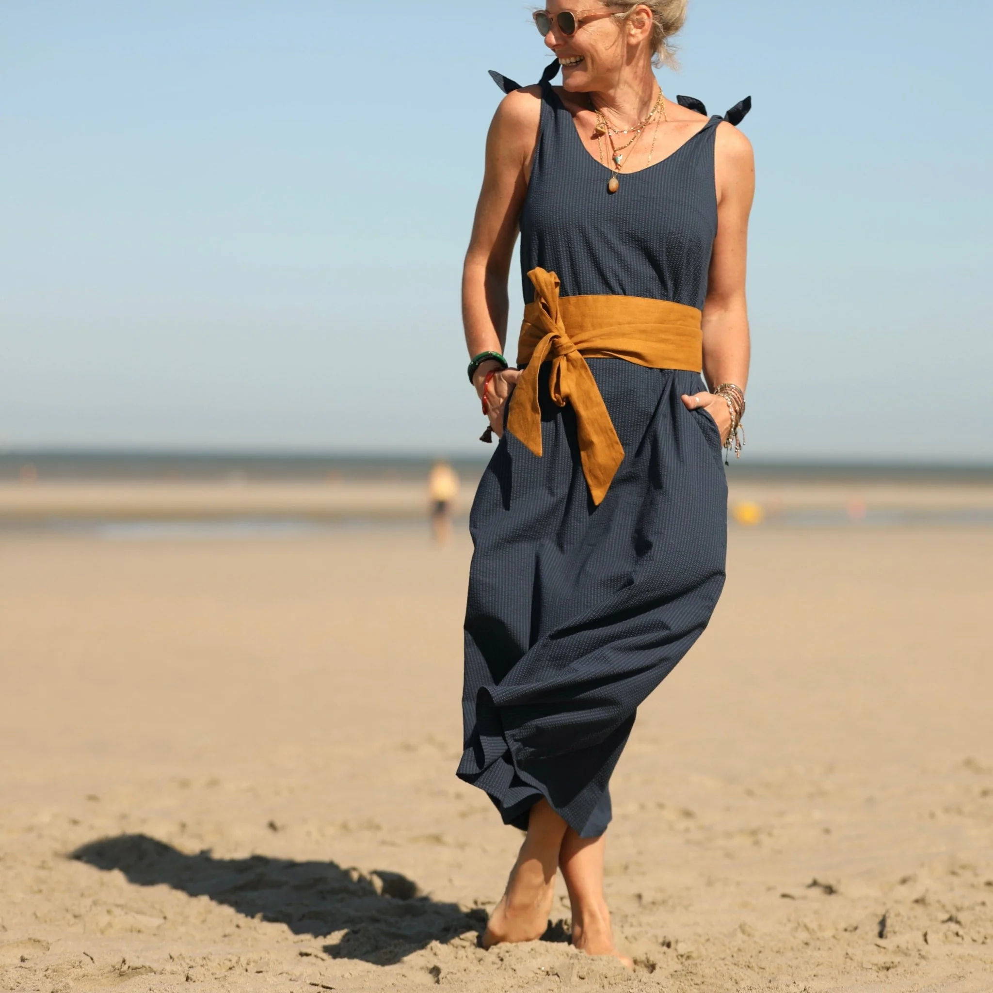 Robe Laëtitia - Seersucker de coton bleu marine