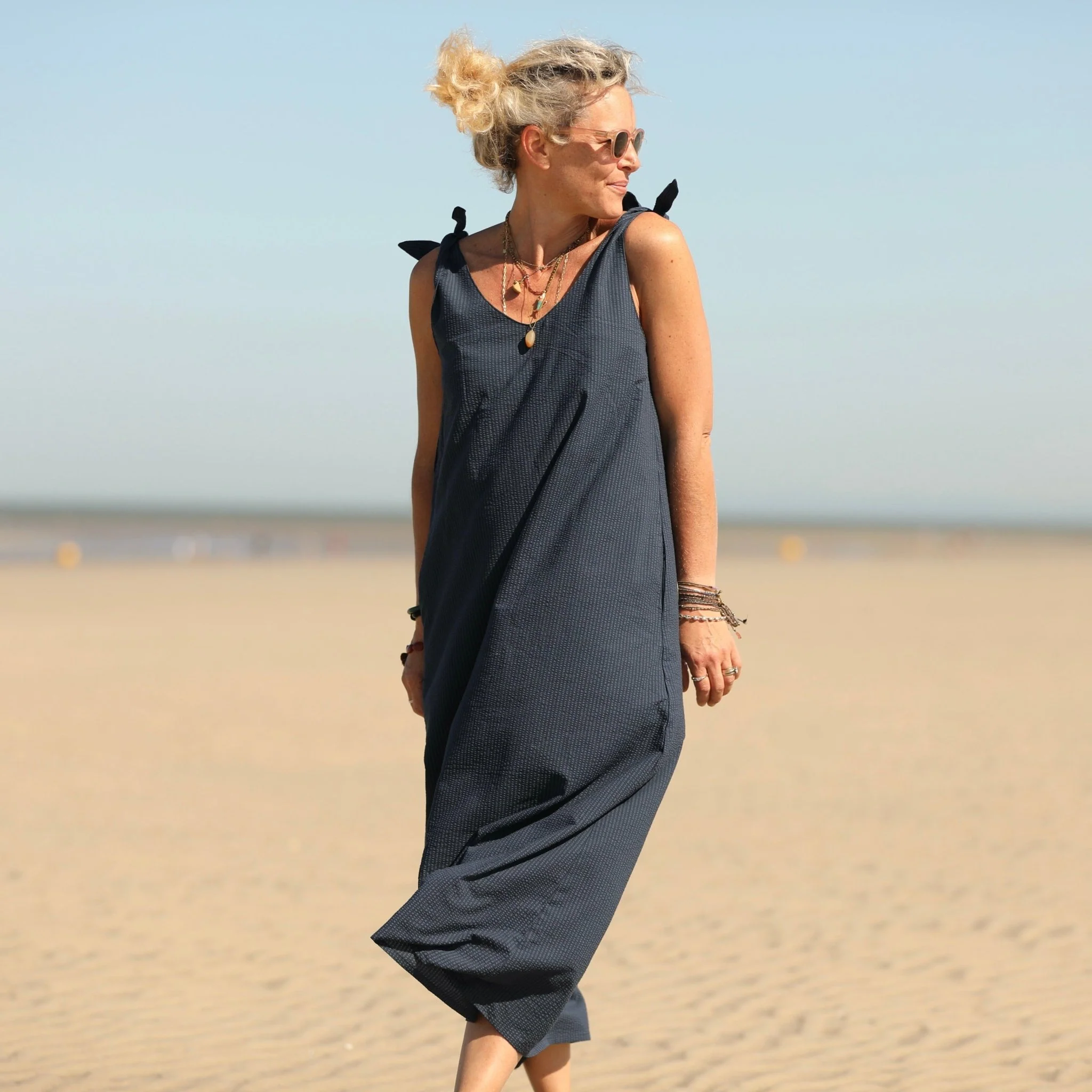 Robe Laëtitia - Seersucker de coton bleu marine - Image 3