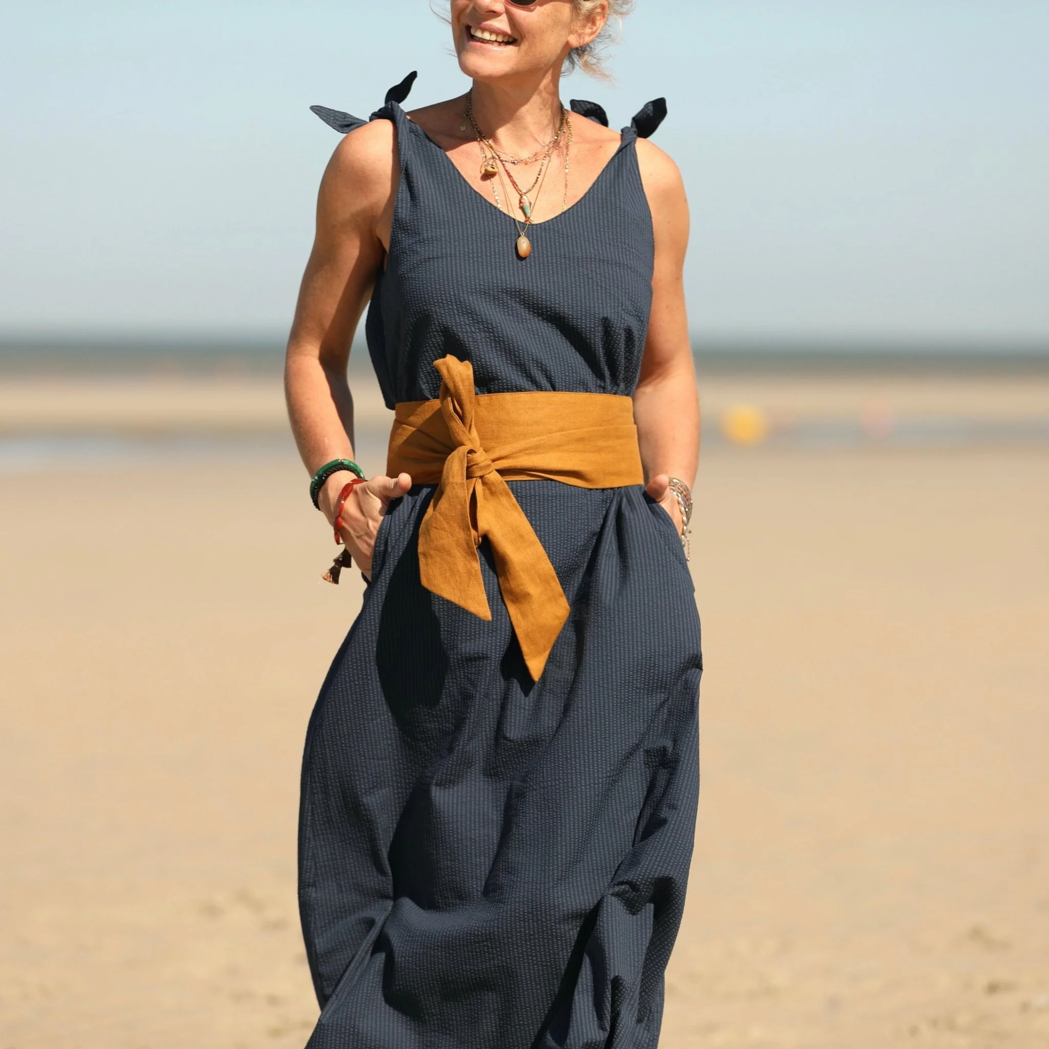 Robe Laëtitia - Seersucker de coton bleu marine - Image 4