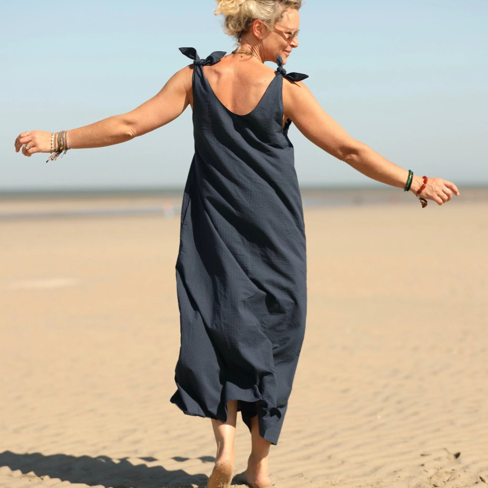 Robe Laëtitia - Seersucker de coton bleu marine - Image 7