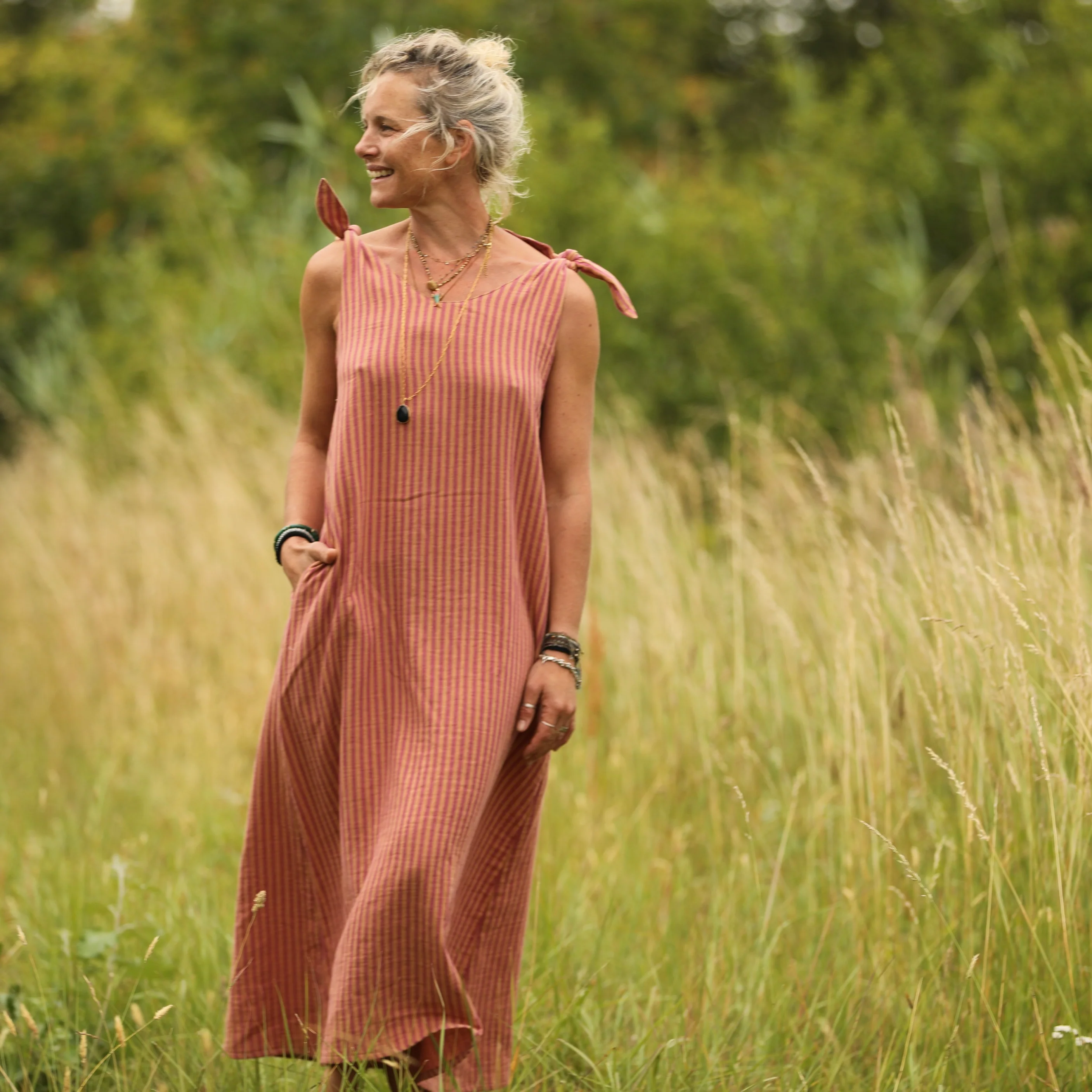 Robe Laëtitia - double gaze de coton rayée terracotta/orange
