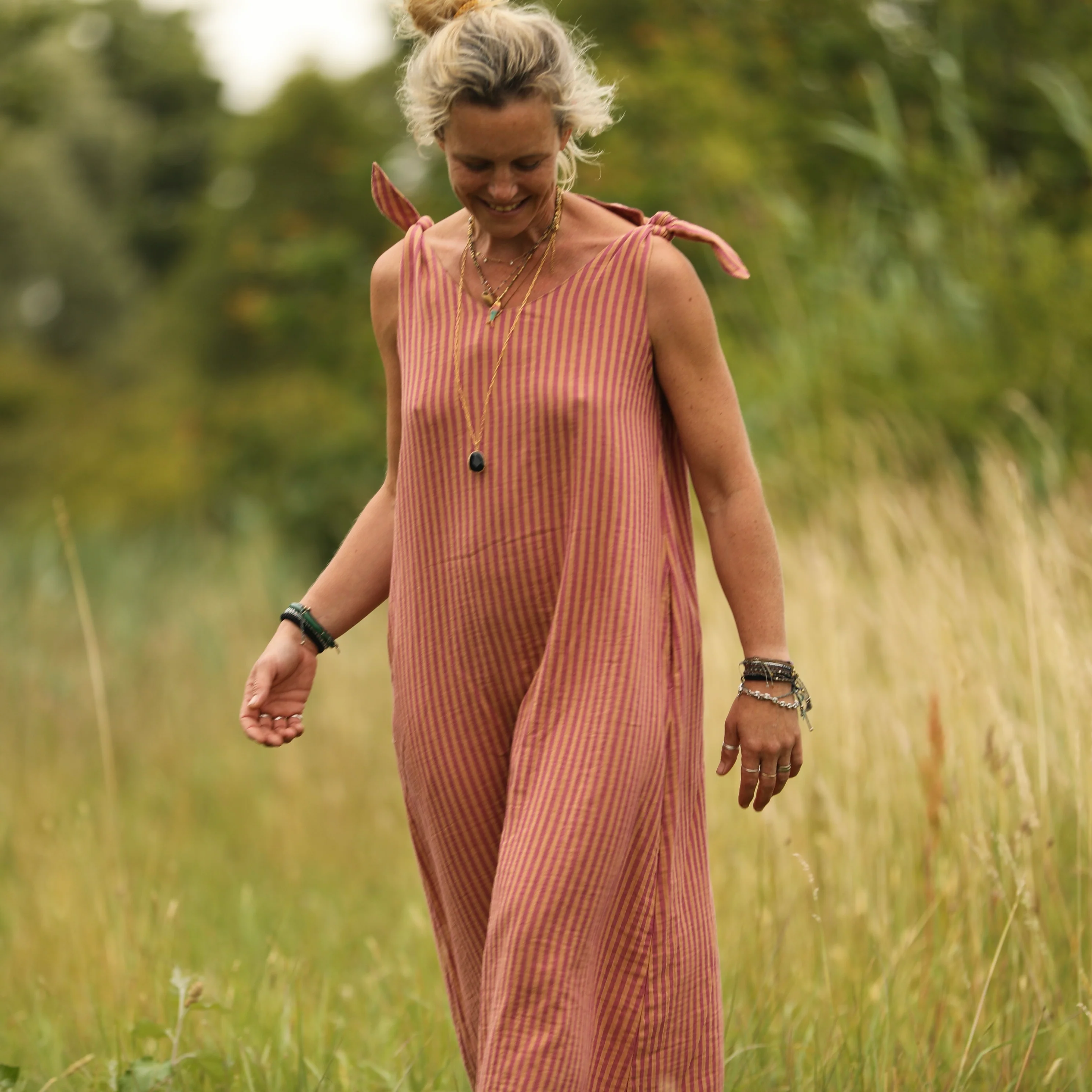 Robe Laëtitia - double gaze de coton rayée terracotta/orange - Image 10