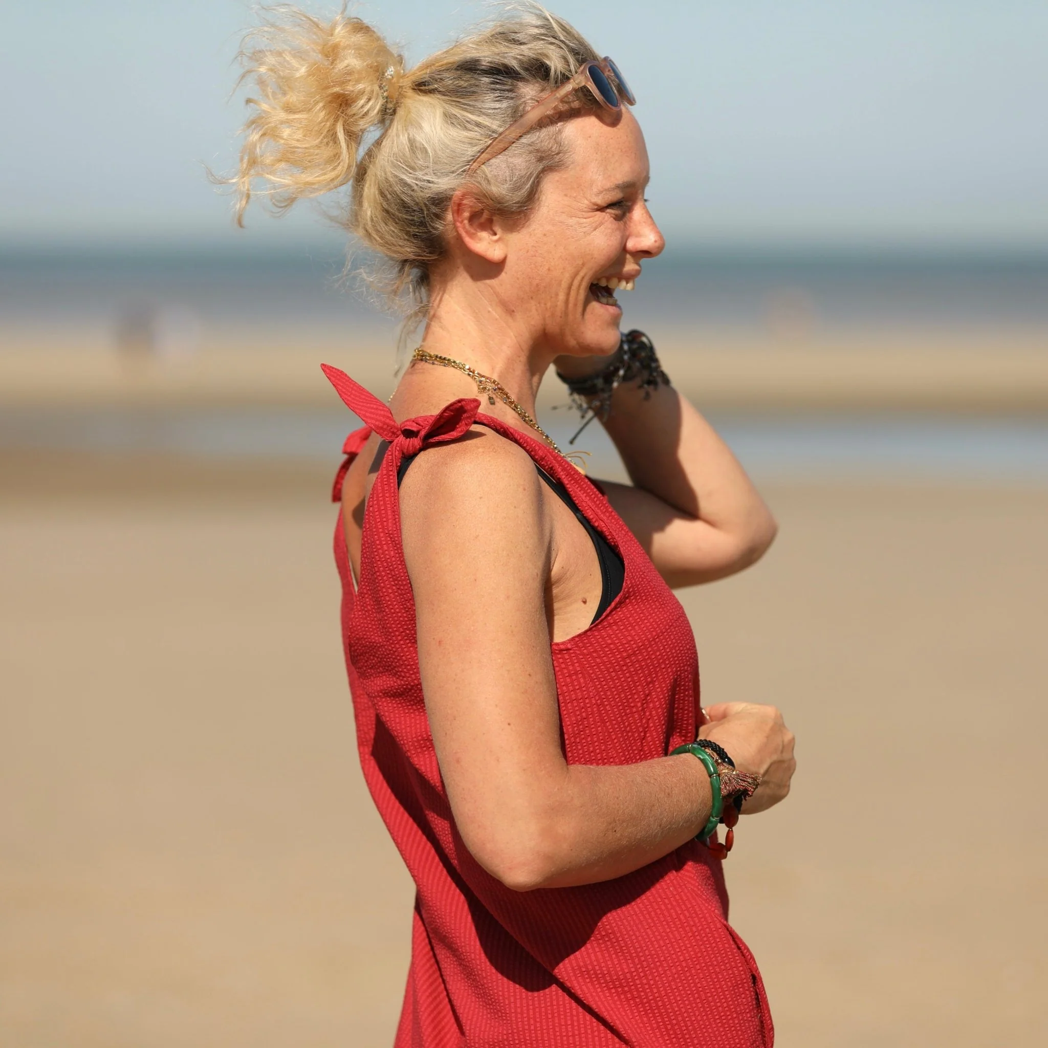 Robe Laëtitia - Seersucker de coton grenat - Image 3