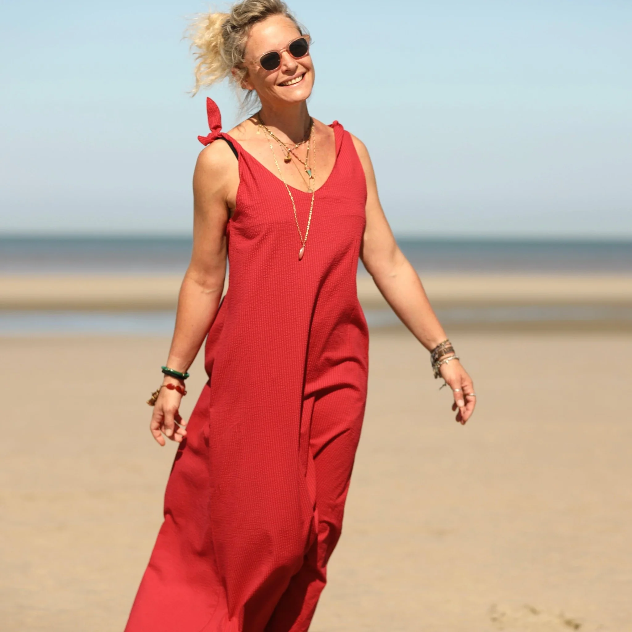 Robe Laëtitia - Seersucker de coton grenat - Image 4