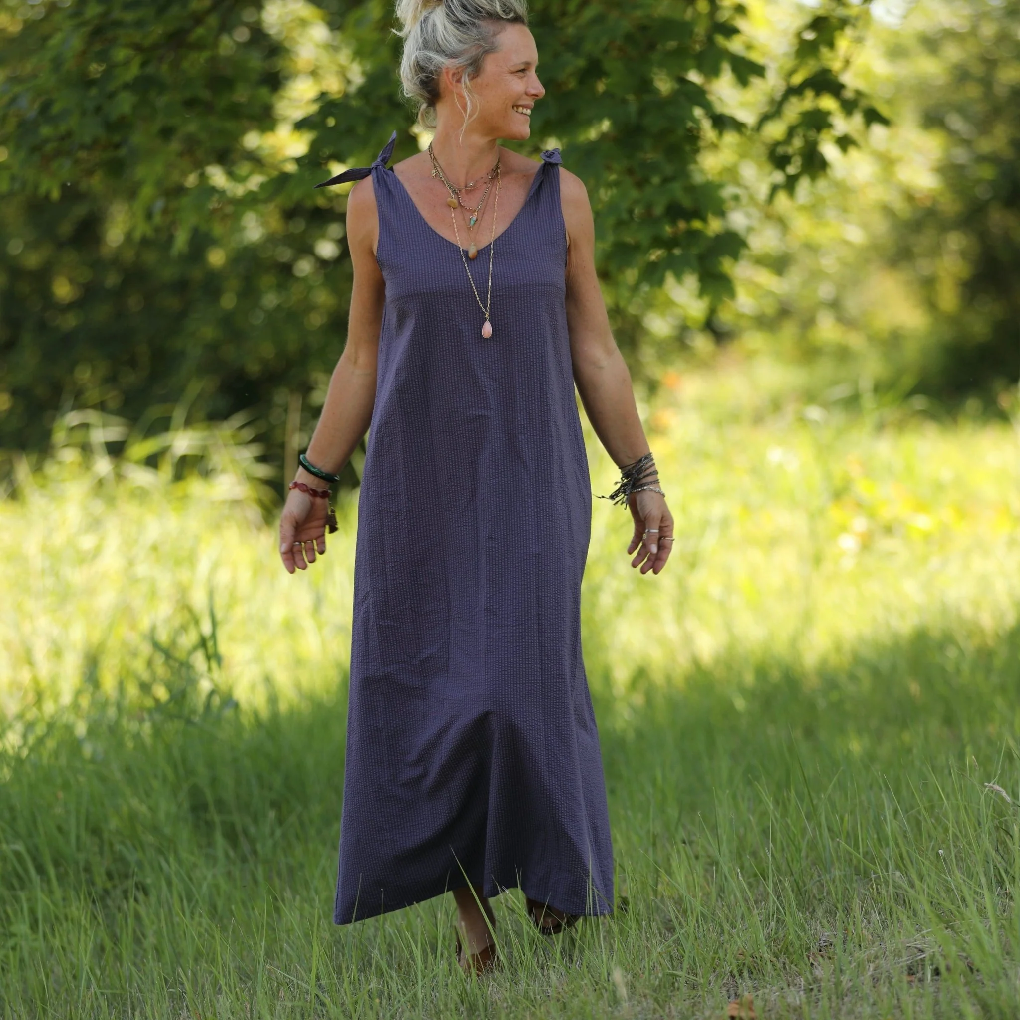 Robe Laëtitia - Seersucker de coton prune