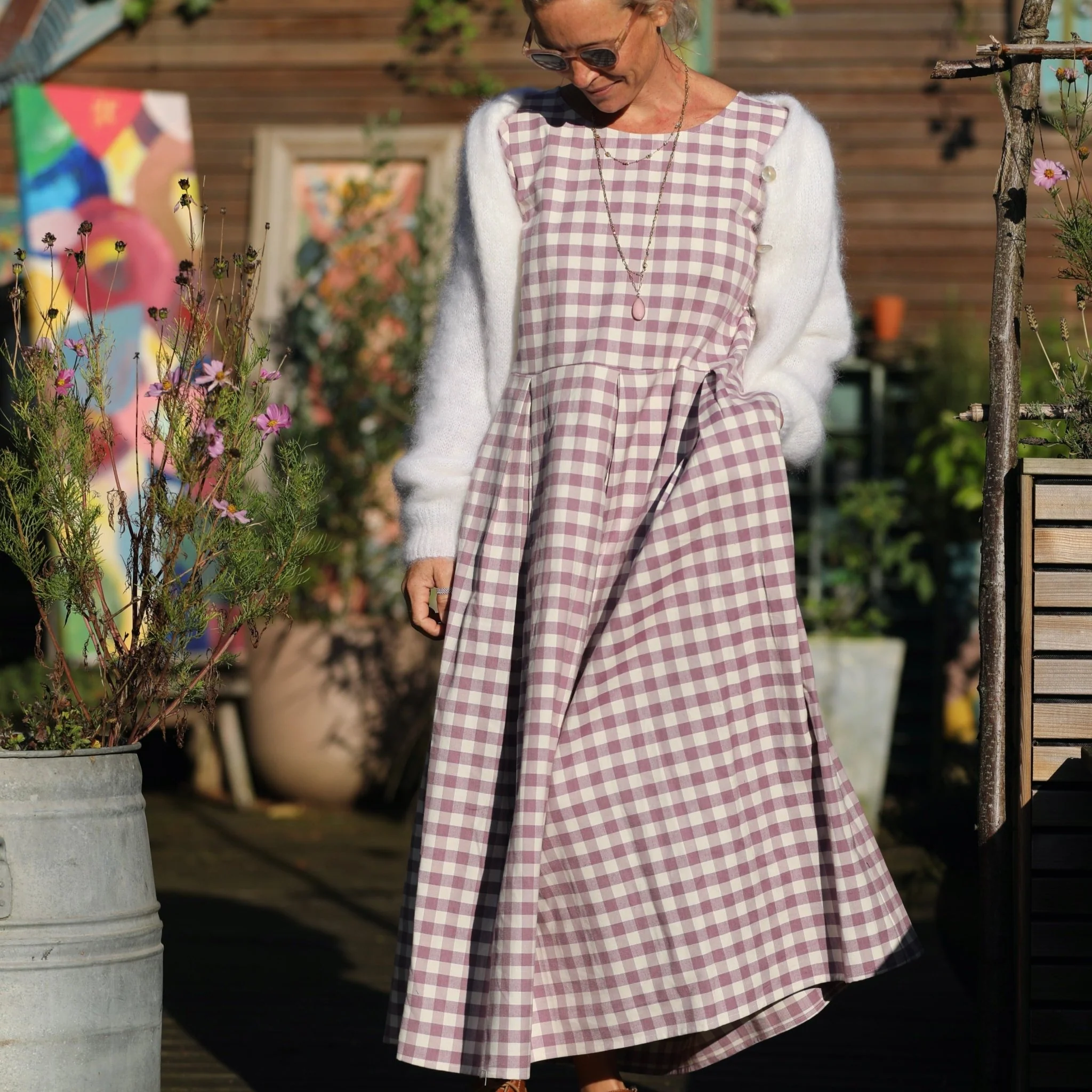 Robe Louisa - carreaux de coton lilas - Image 5