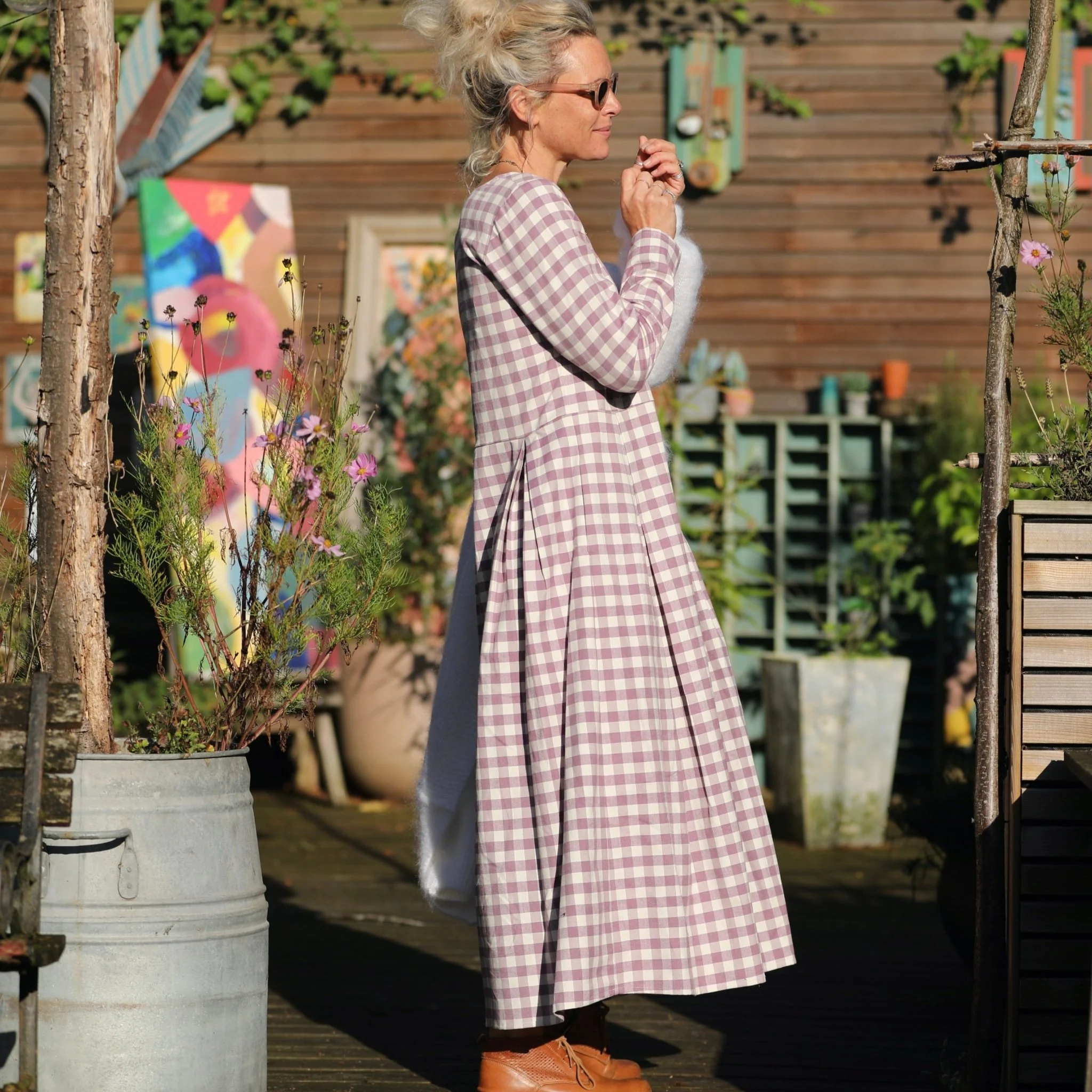 Robe Louisa - carreaux de coton lilas - Image 6