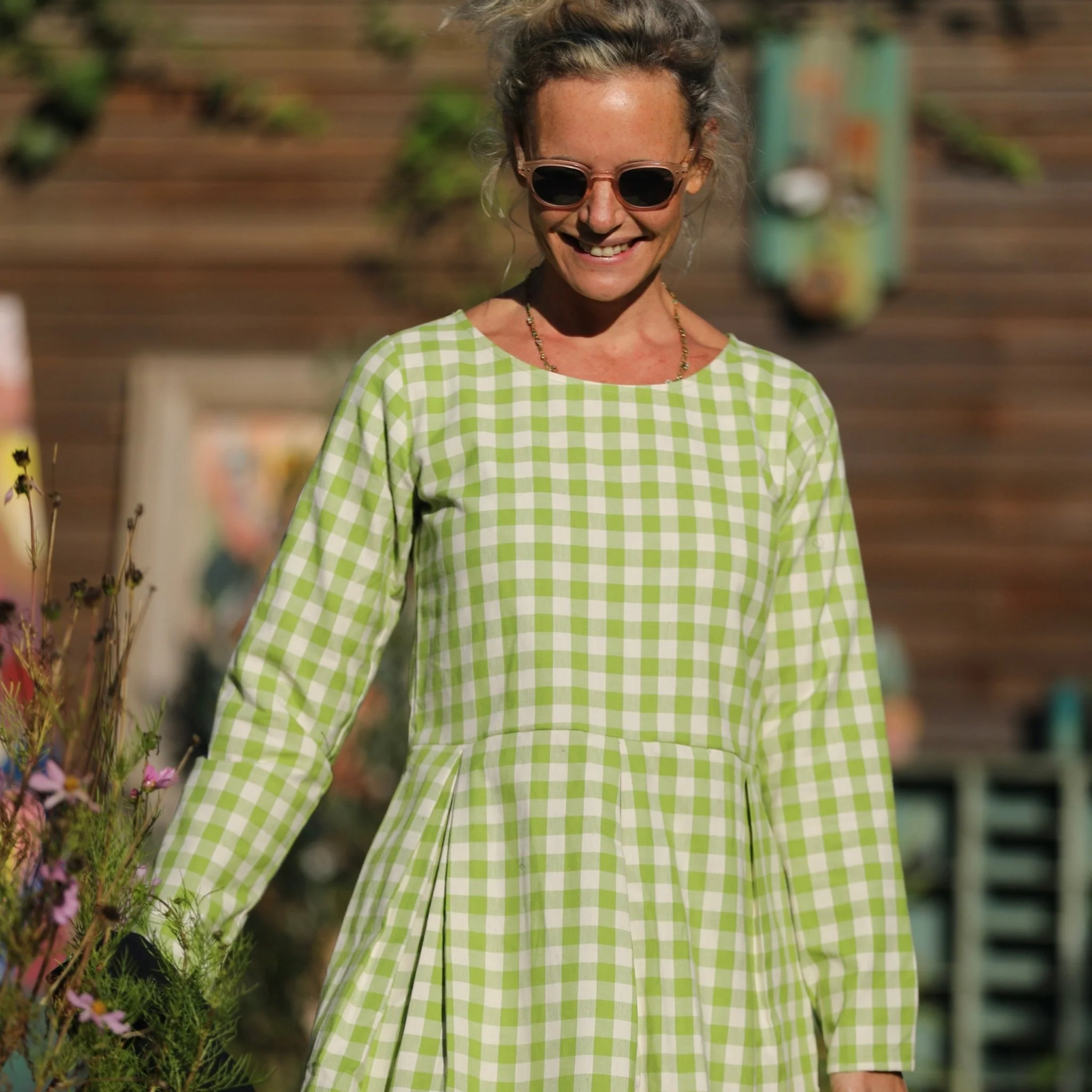 Robe Louisa - carreaux de coton vert anis - Image 7