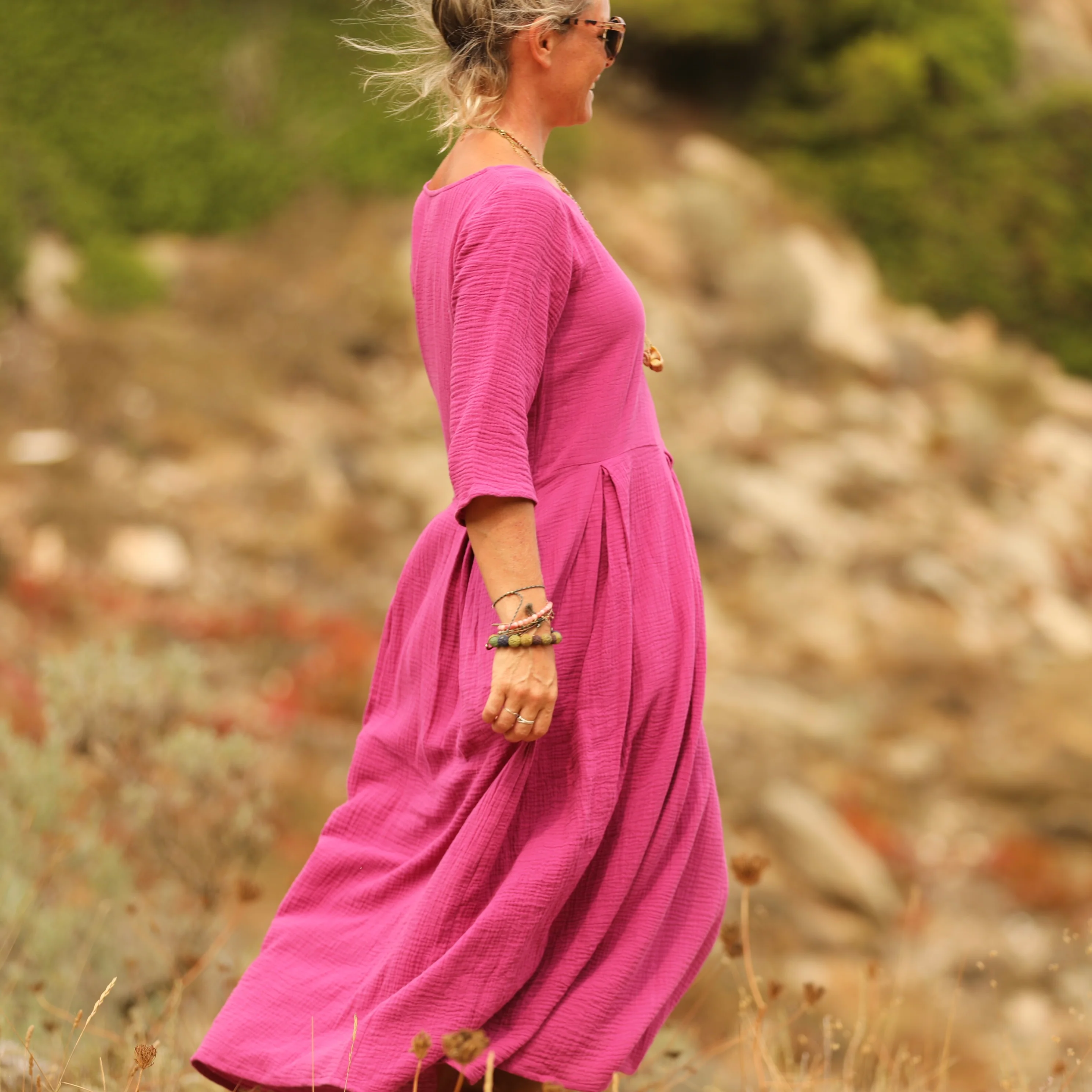 Robe Louisa double gaze de coton bougainvillier