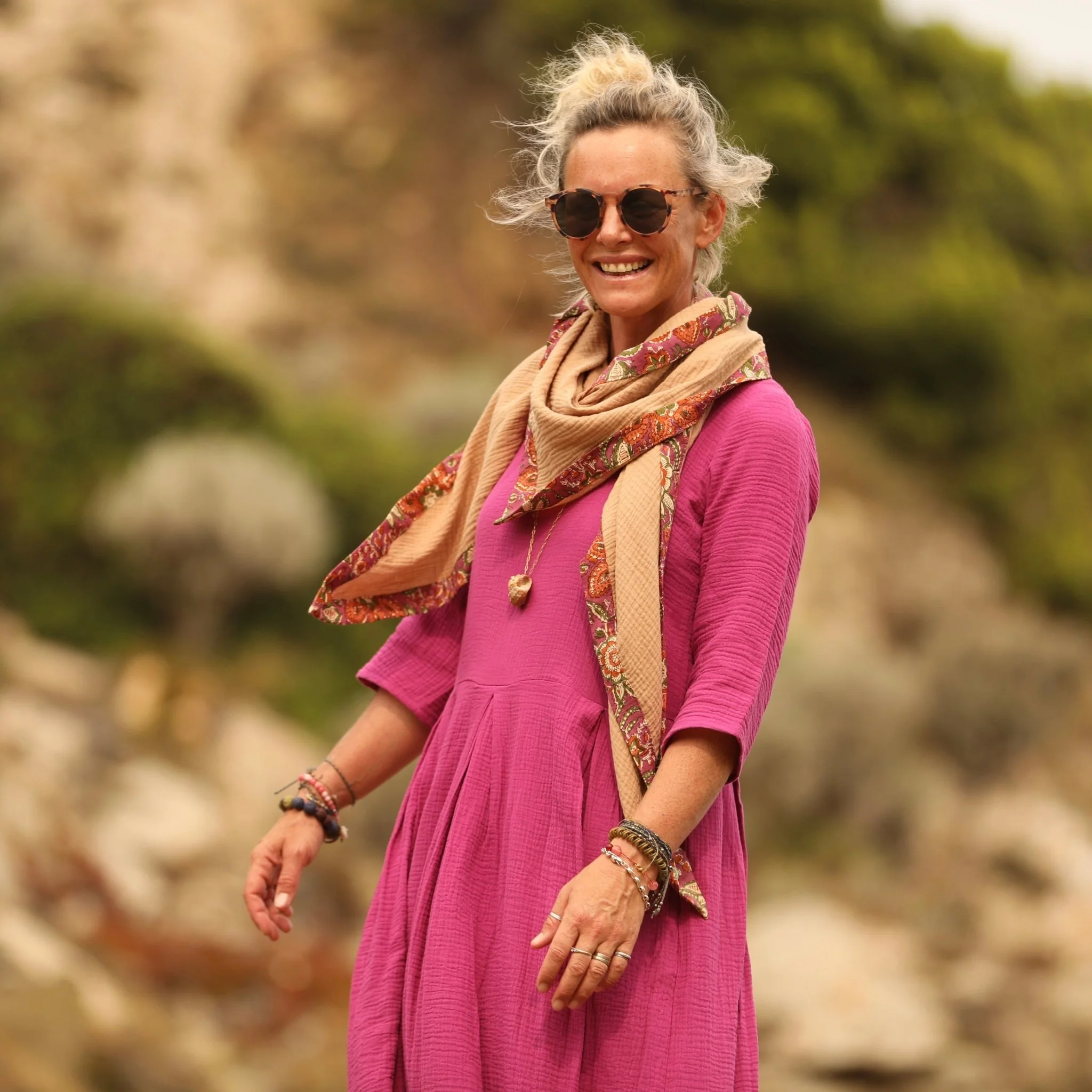 Robe Louisa double gaze de coton bougainvillier - Image 4