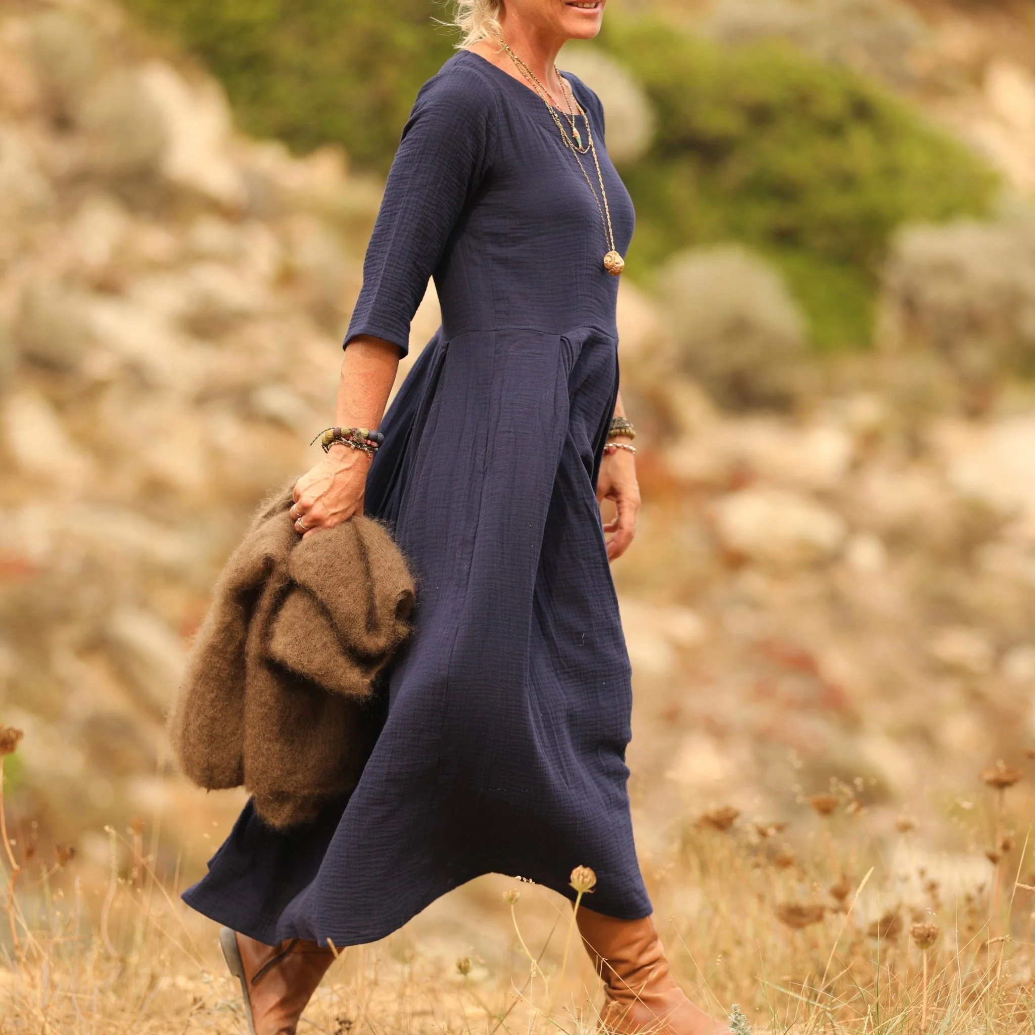 Robe Louisa double gaze de coton bleu nuit - Image 12