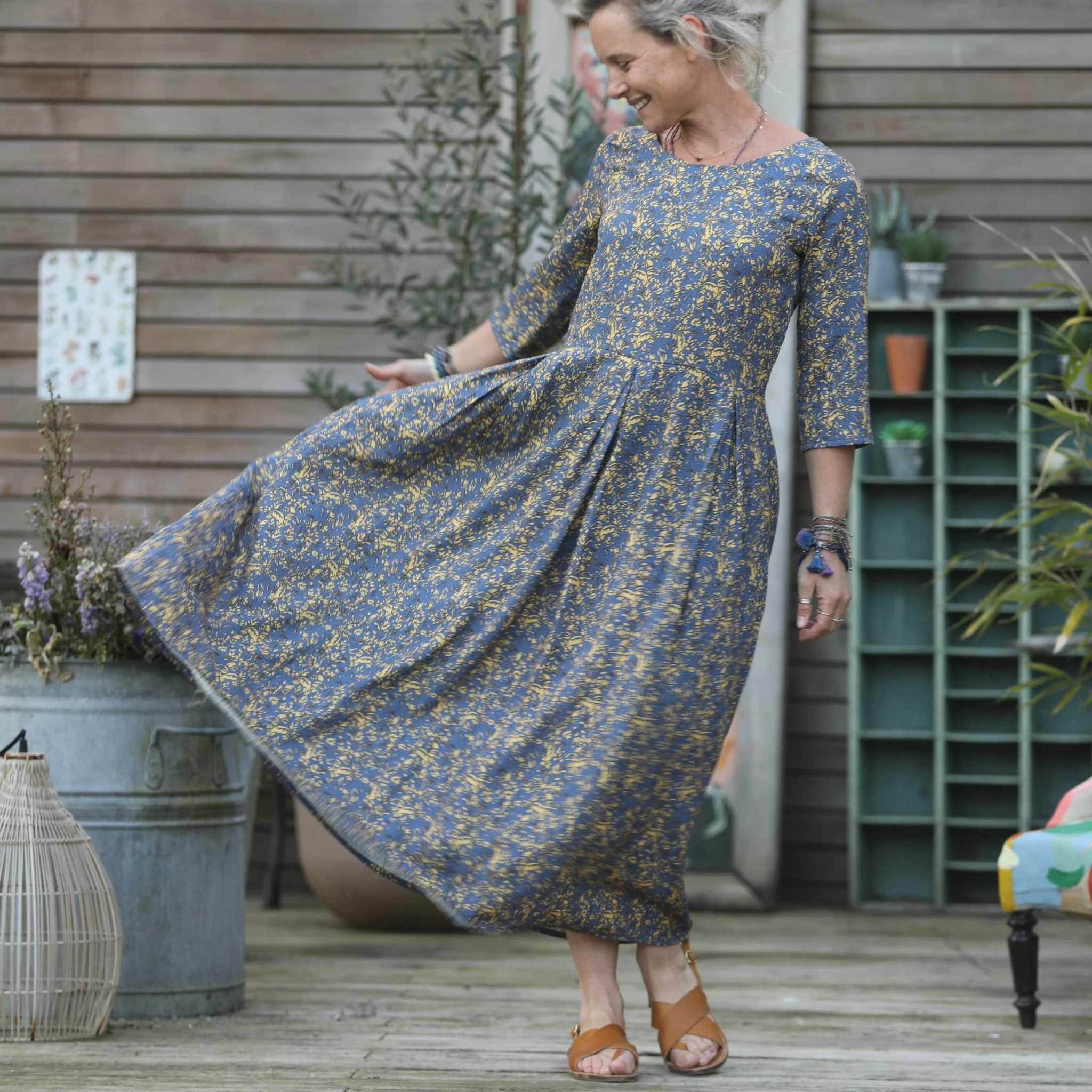 Robe Louisa manches 3/4 viscose Fleurs du Soleil