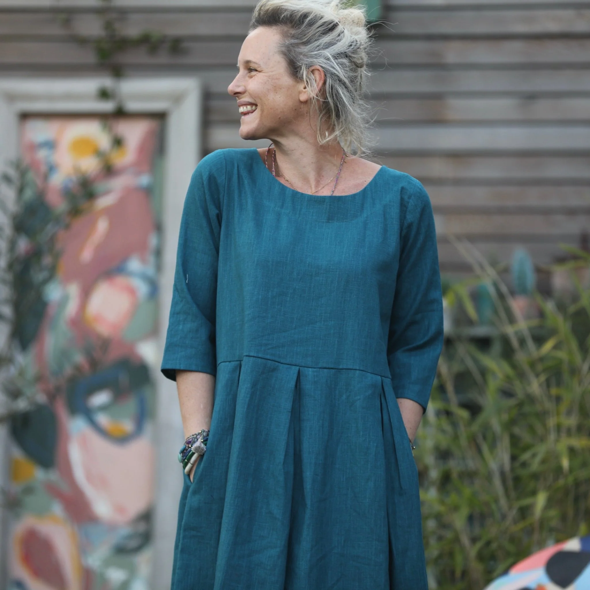 Robe Louisa manches 3/4 lin canard - Image 6