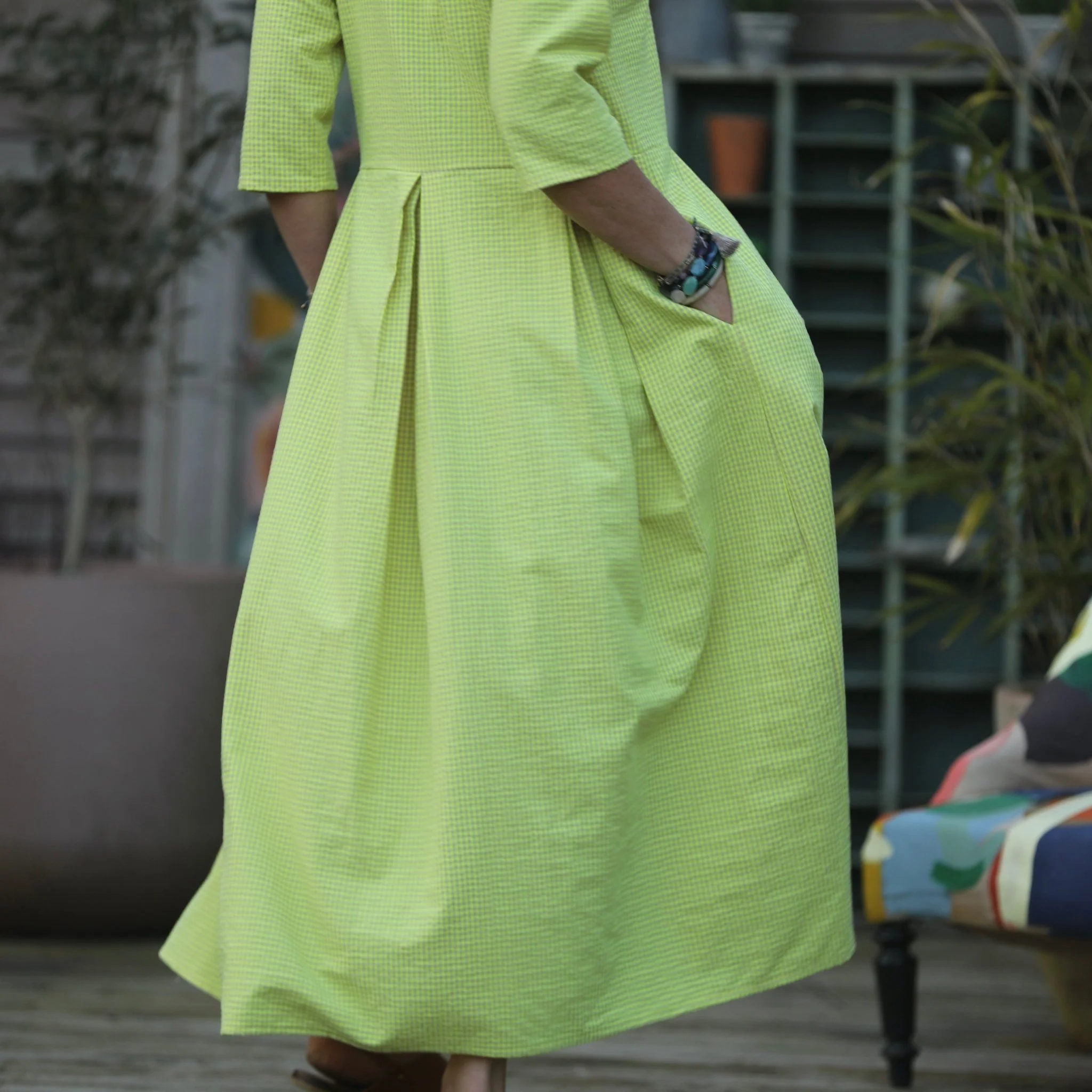 Robe Louisa manches 3/4 vichy ficelle/jaune fluo - Image 11