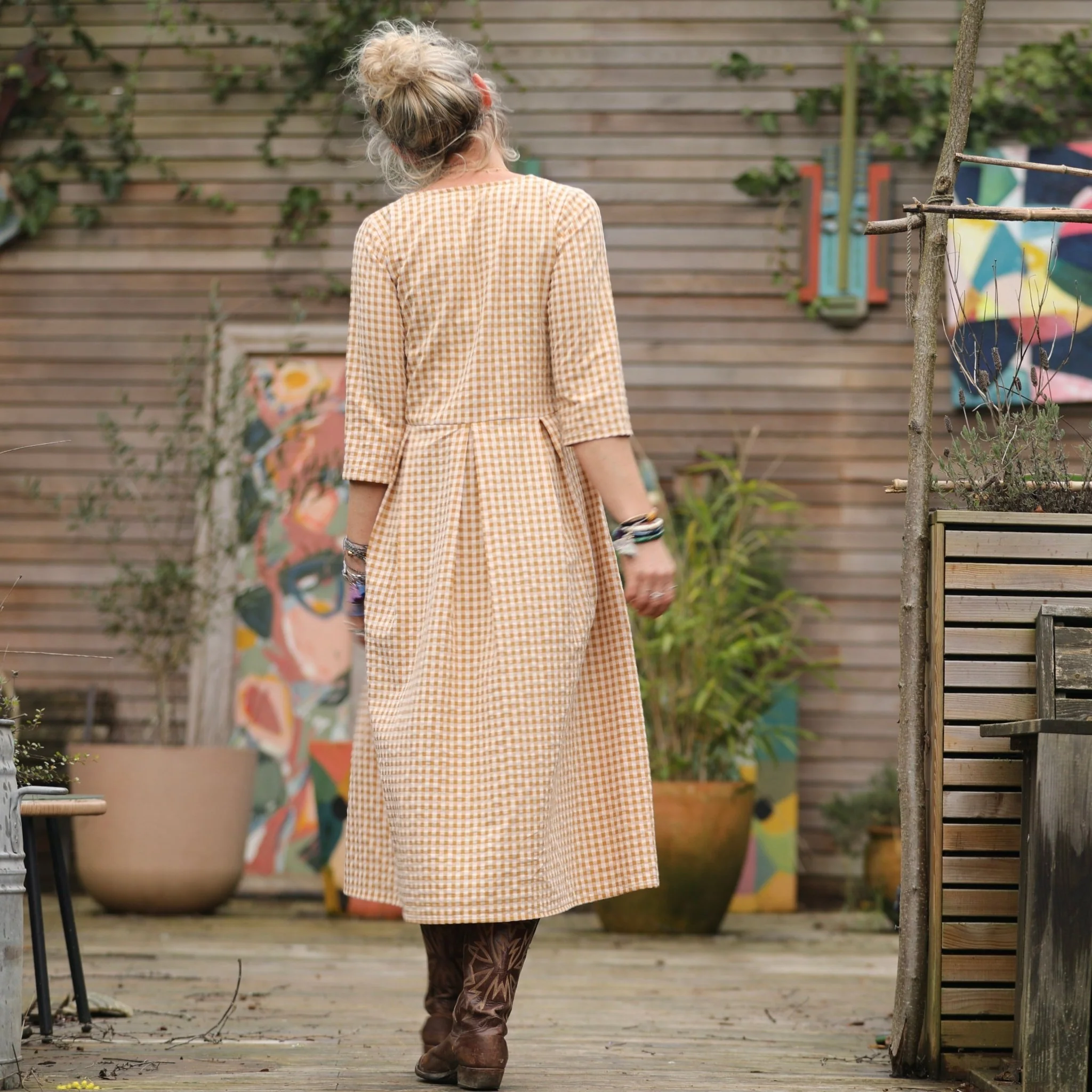 Robe Louisette - Seersucker vichy ocré - Image 3