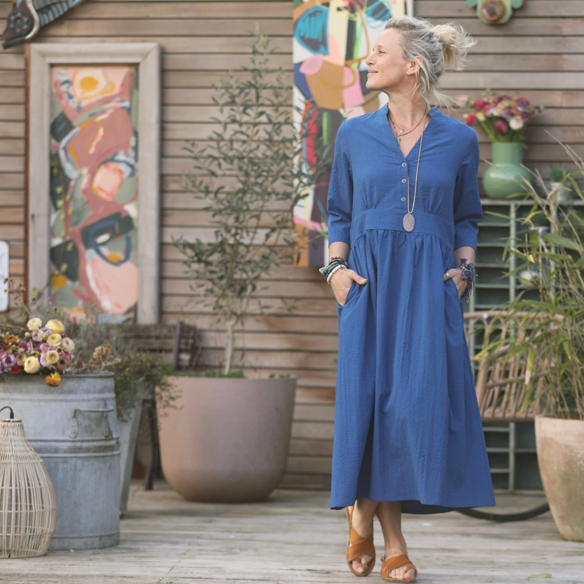 Robe Manon seersucker de coton bleu indigo - Image 7