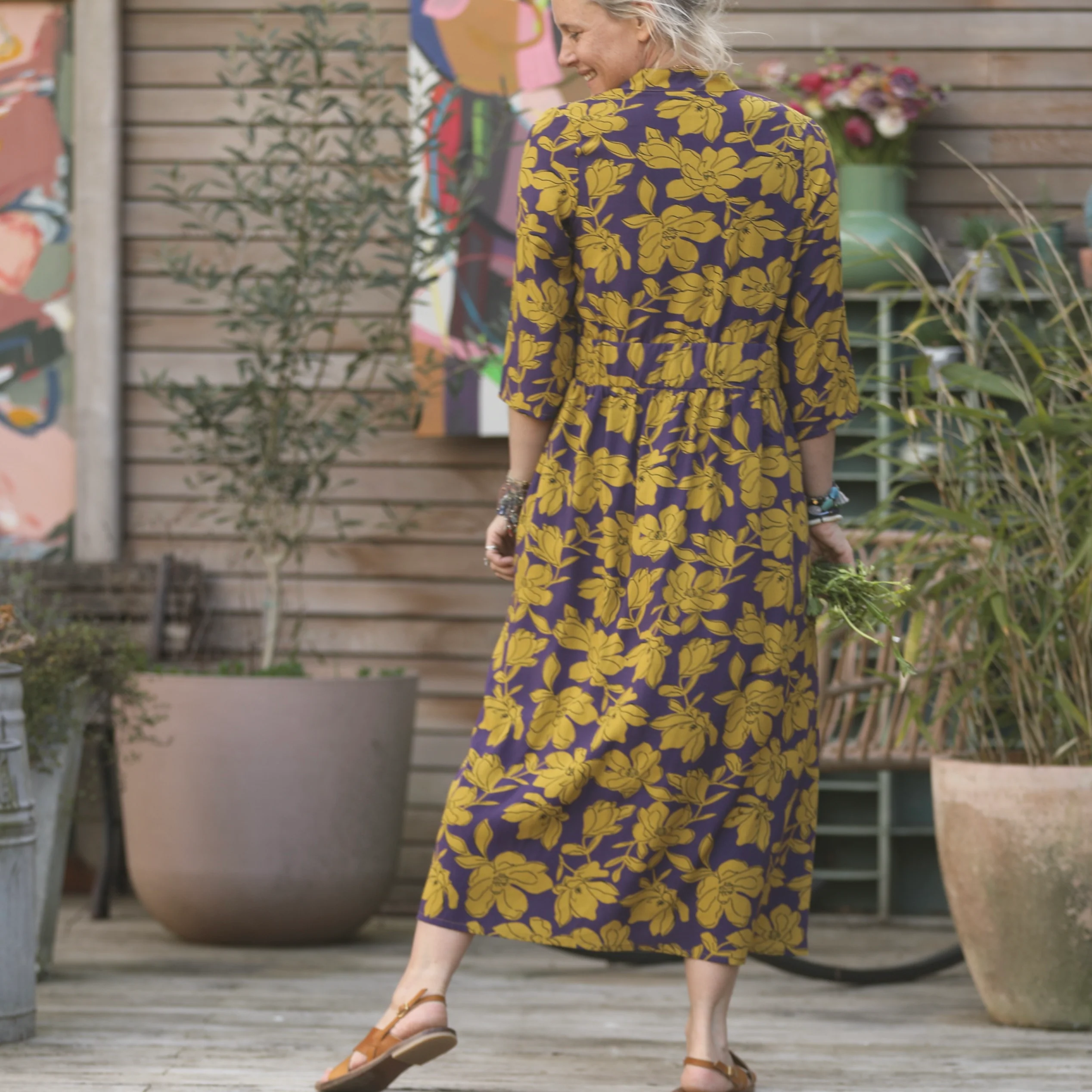 Robe Manon - viscose fleuri prune/ocre - Image 6