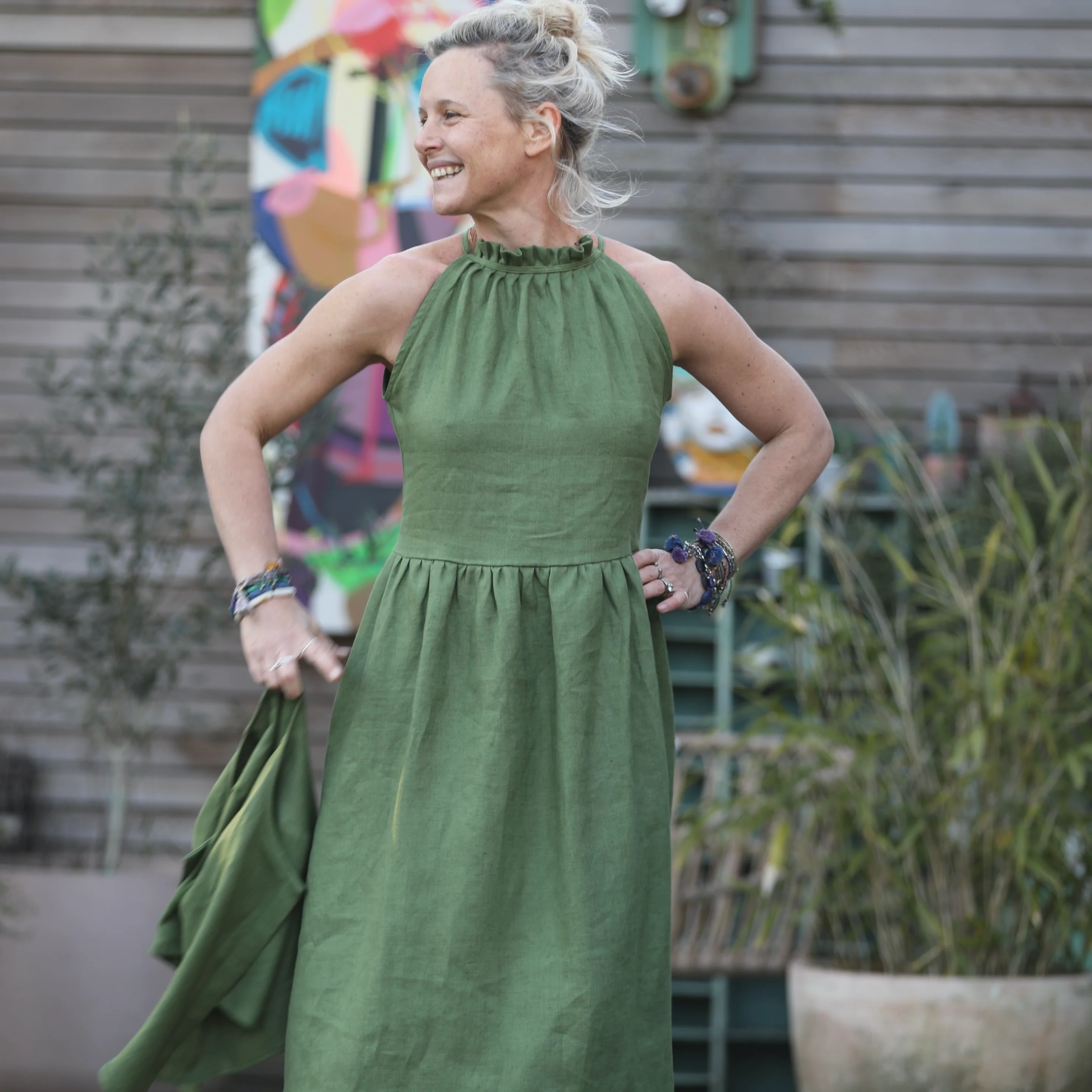 Robe Monique et son boléro en lin vert pomme - Image 8