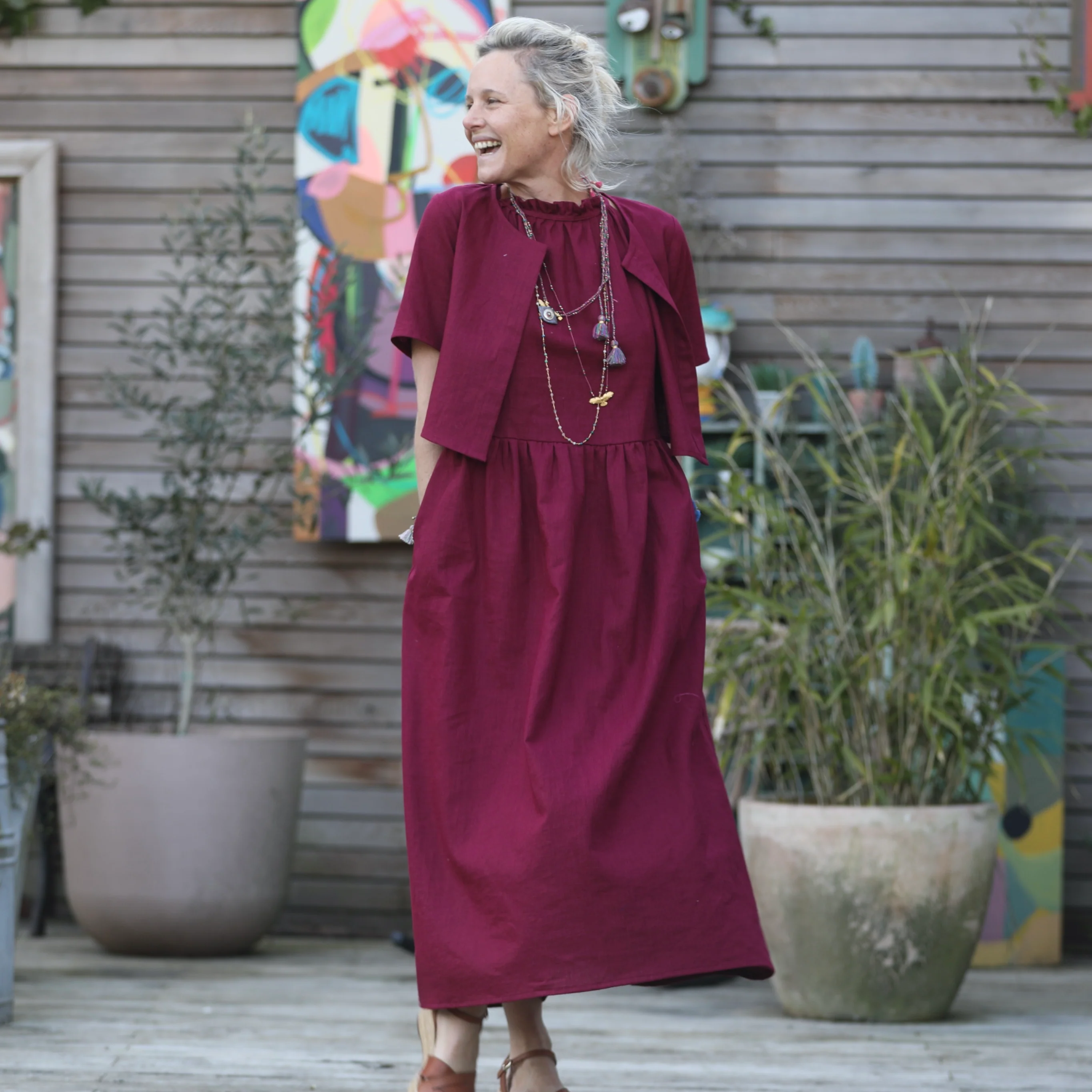 Prototype - Robe Monique et son boléro - viscose fleurie prune/ocre - Image 5