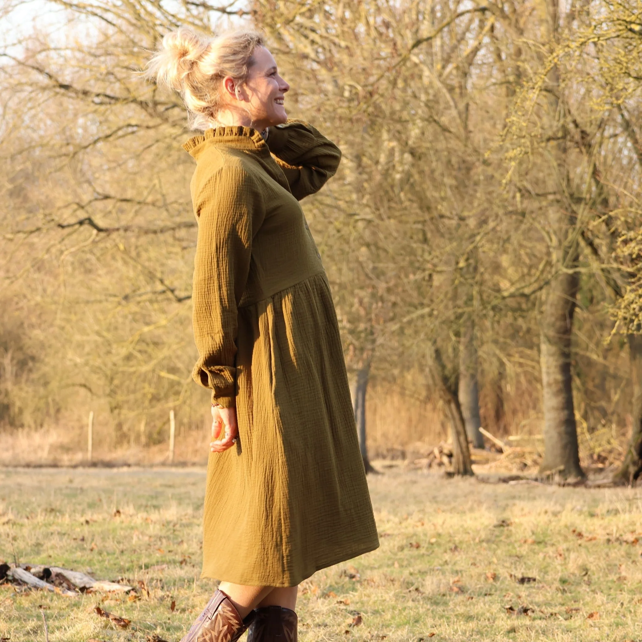 Robe Pomme - longueur midi - double gaze de coton kiwi - Image 7