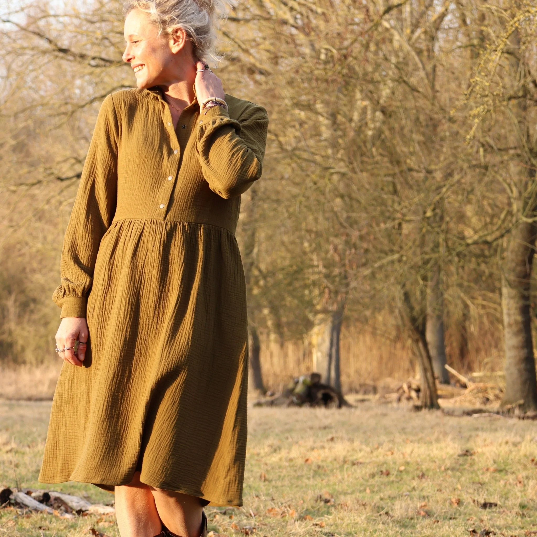 Robe Pomme - longueur midi - double gaze de coton kiwi - Image 8
