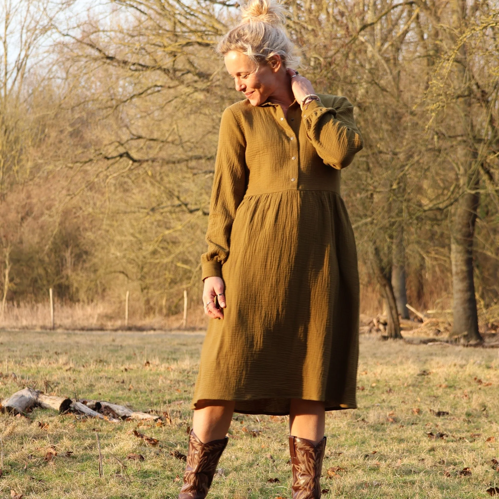 Robe Pomme - longueur midi - double gaze de coton kiwi - Image 9