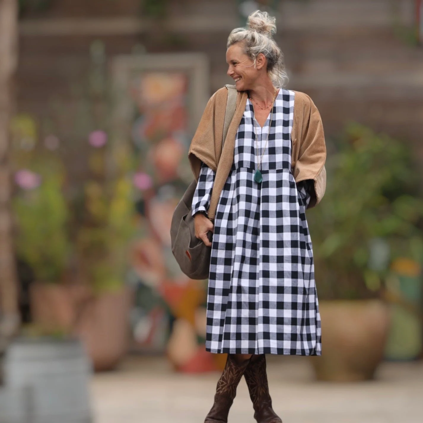 Robe Romane - carreaux de coton noir/blanc