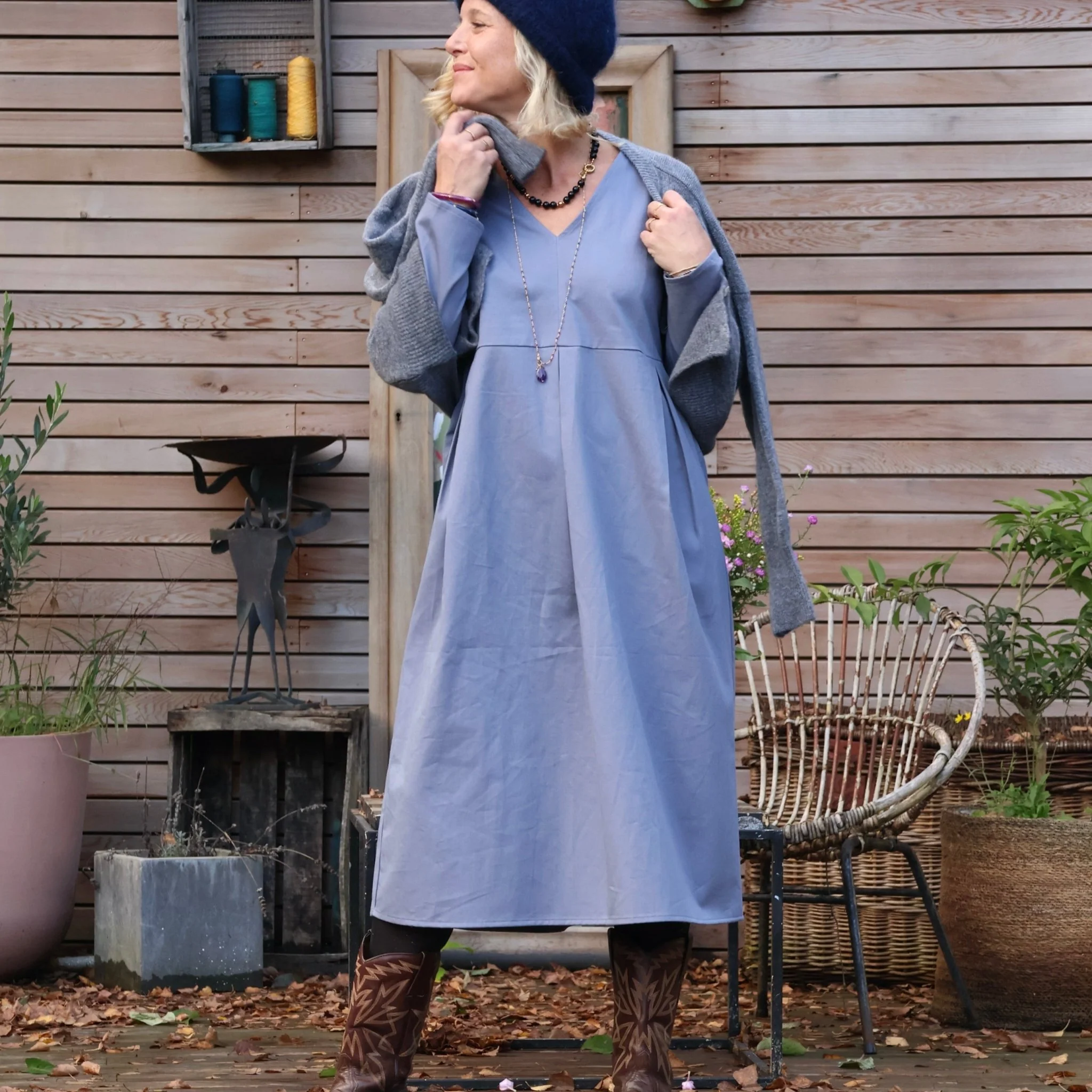 Robe Romane - sergé de coton bleu nuage - Image 5