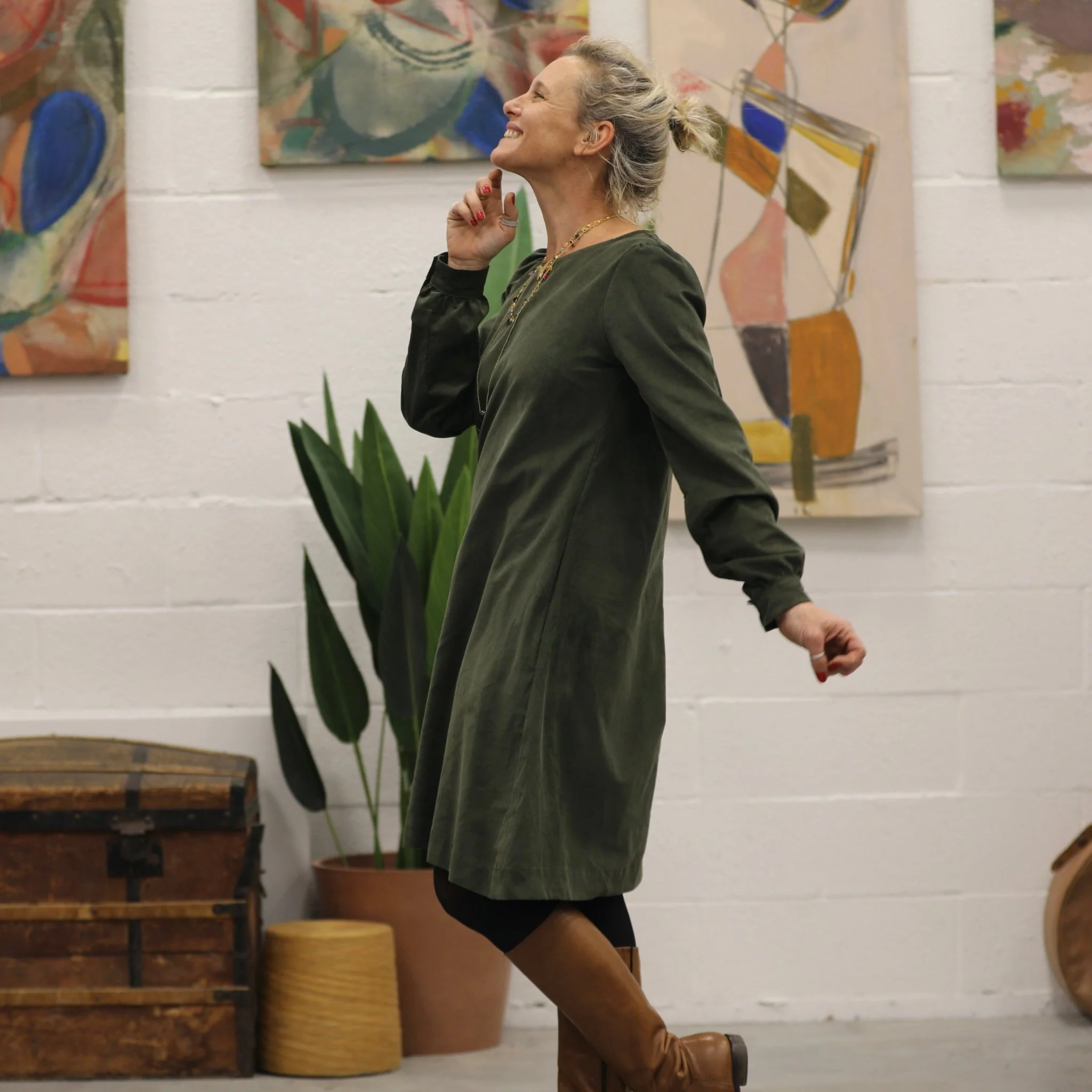 Robe Rosine - velours milleraies kaki - Image 4