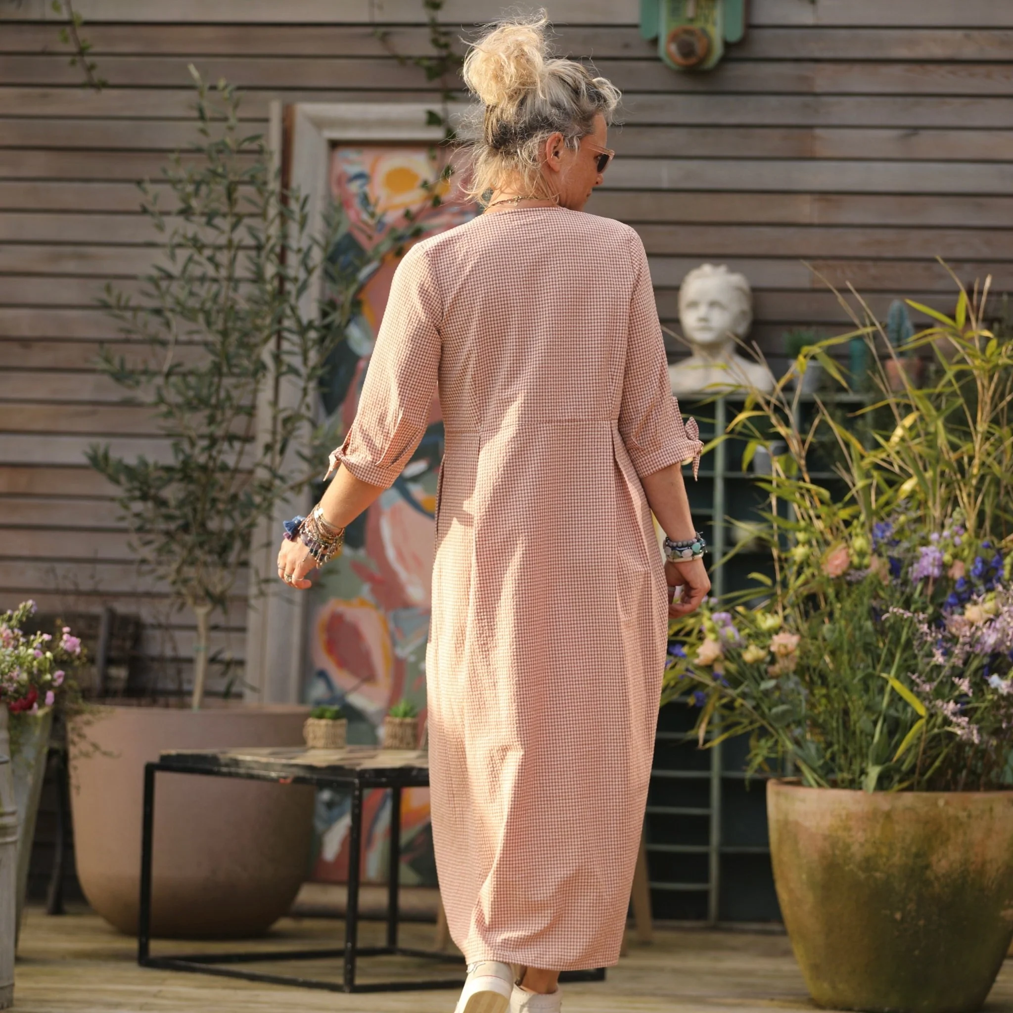 Robe Ryme - vichy à petits carreaux camel/crème - Image 8