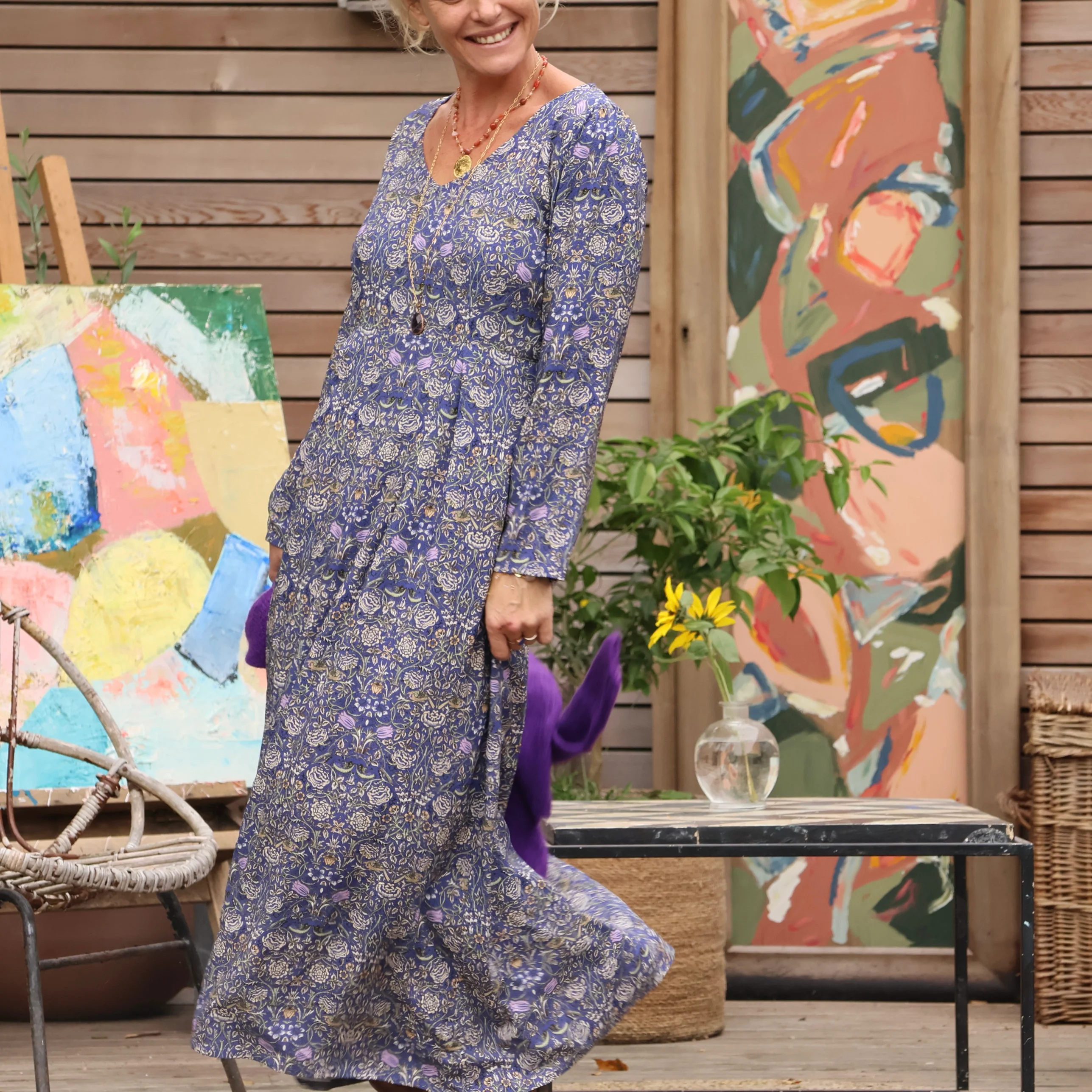 Robe Siloé manches longues - viscose fleurs de Lucerne - Image 7