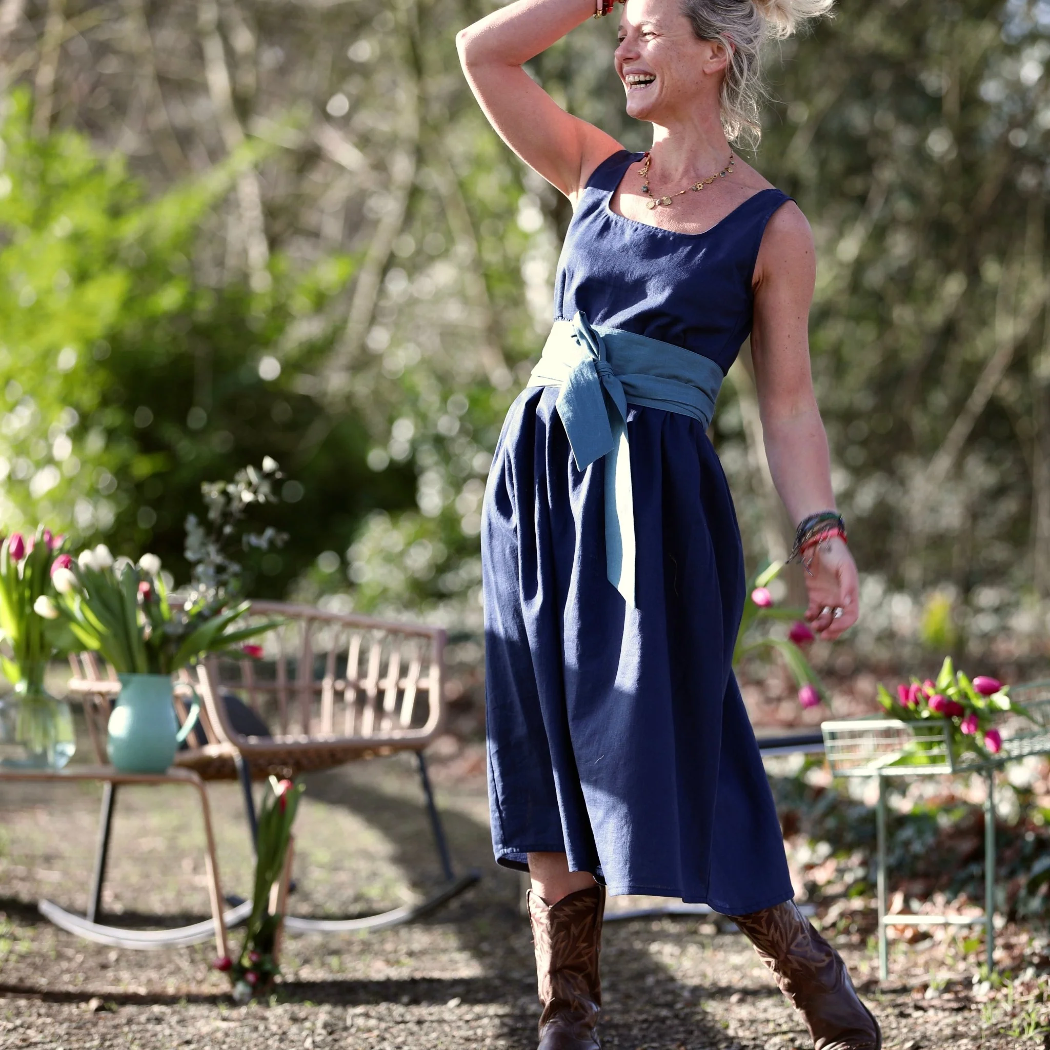 Robe Solène - Lin bleu indigo - Image 8