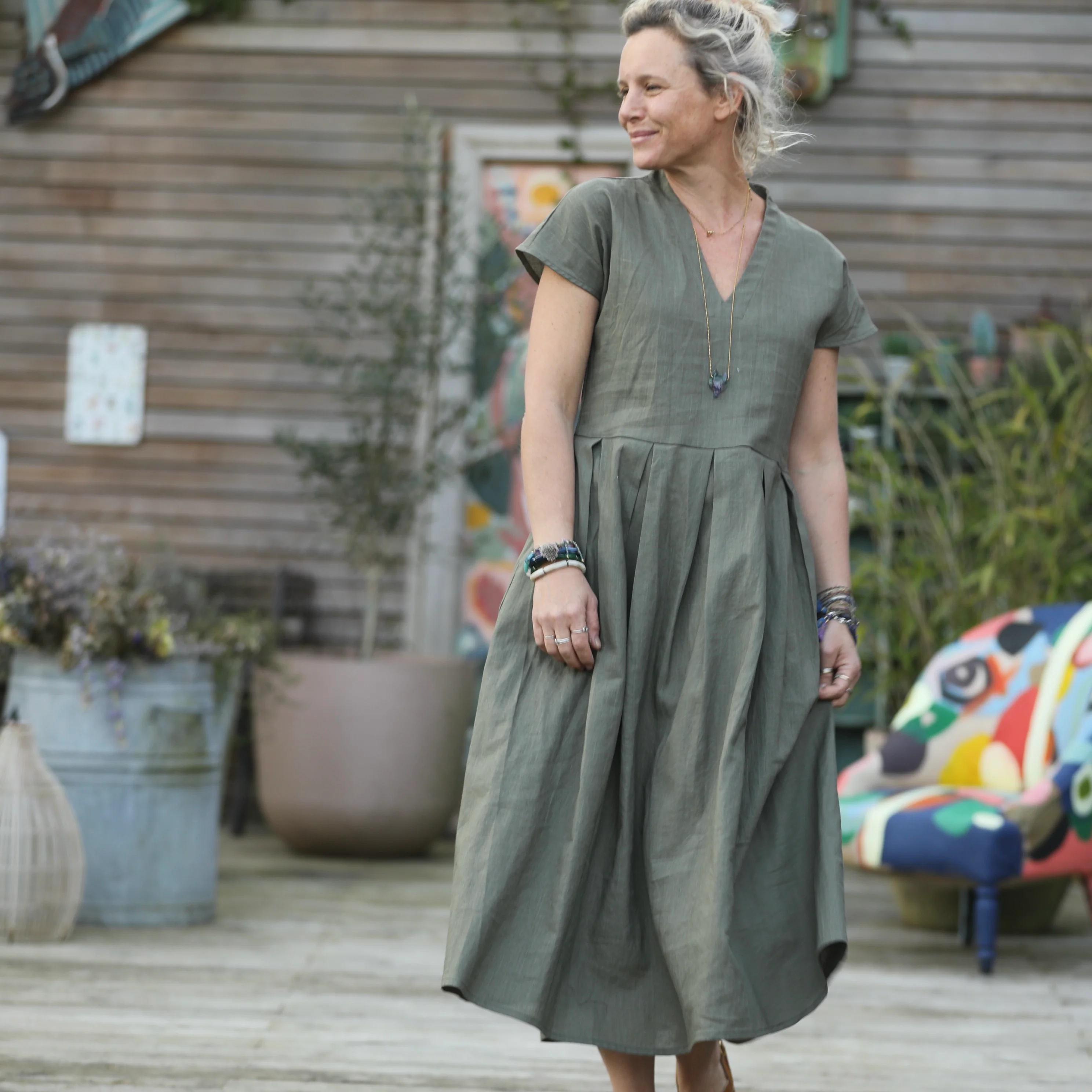 Robe Sylvette - lin kaki - Image 6