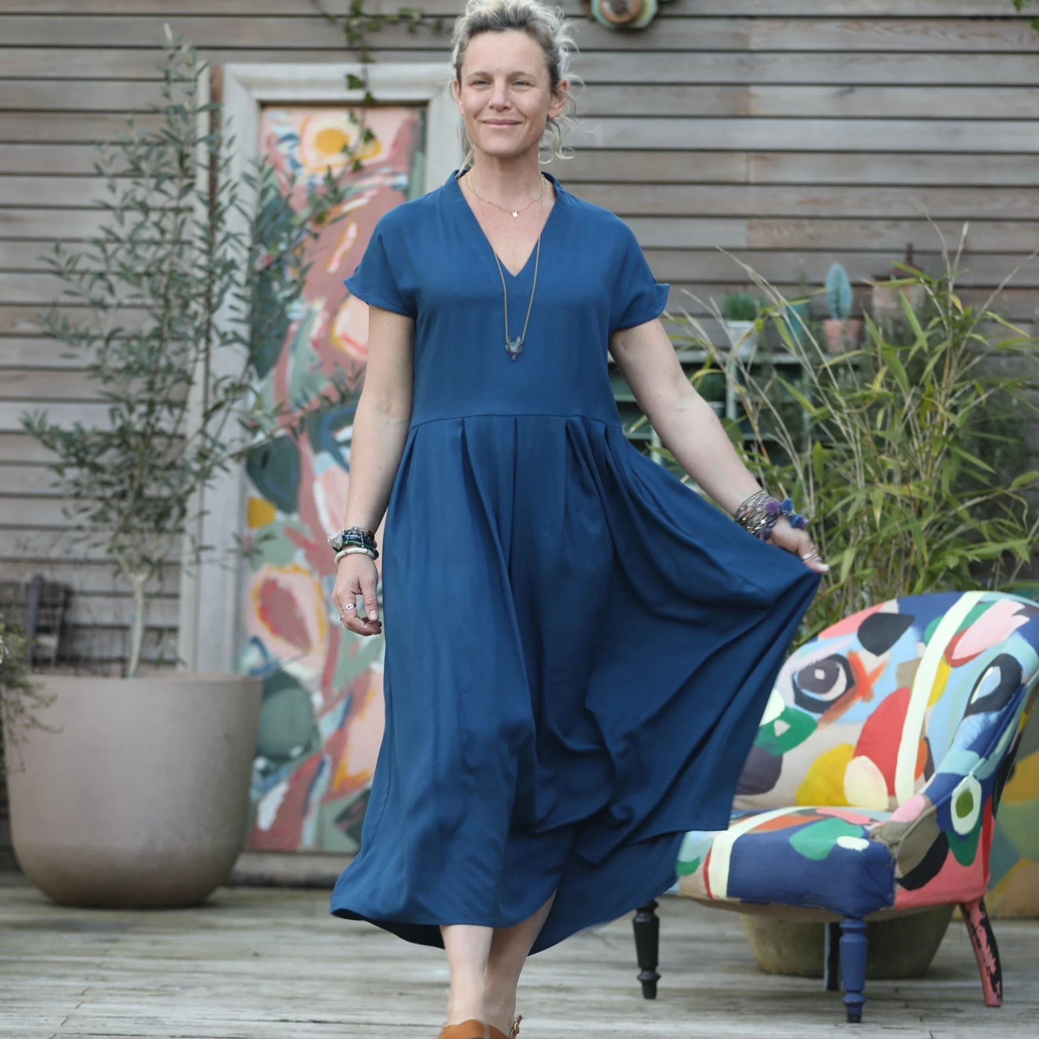 Robe Sylvette - sergé de vicose bleu indigo