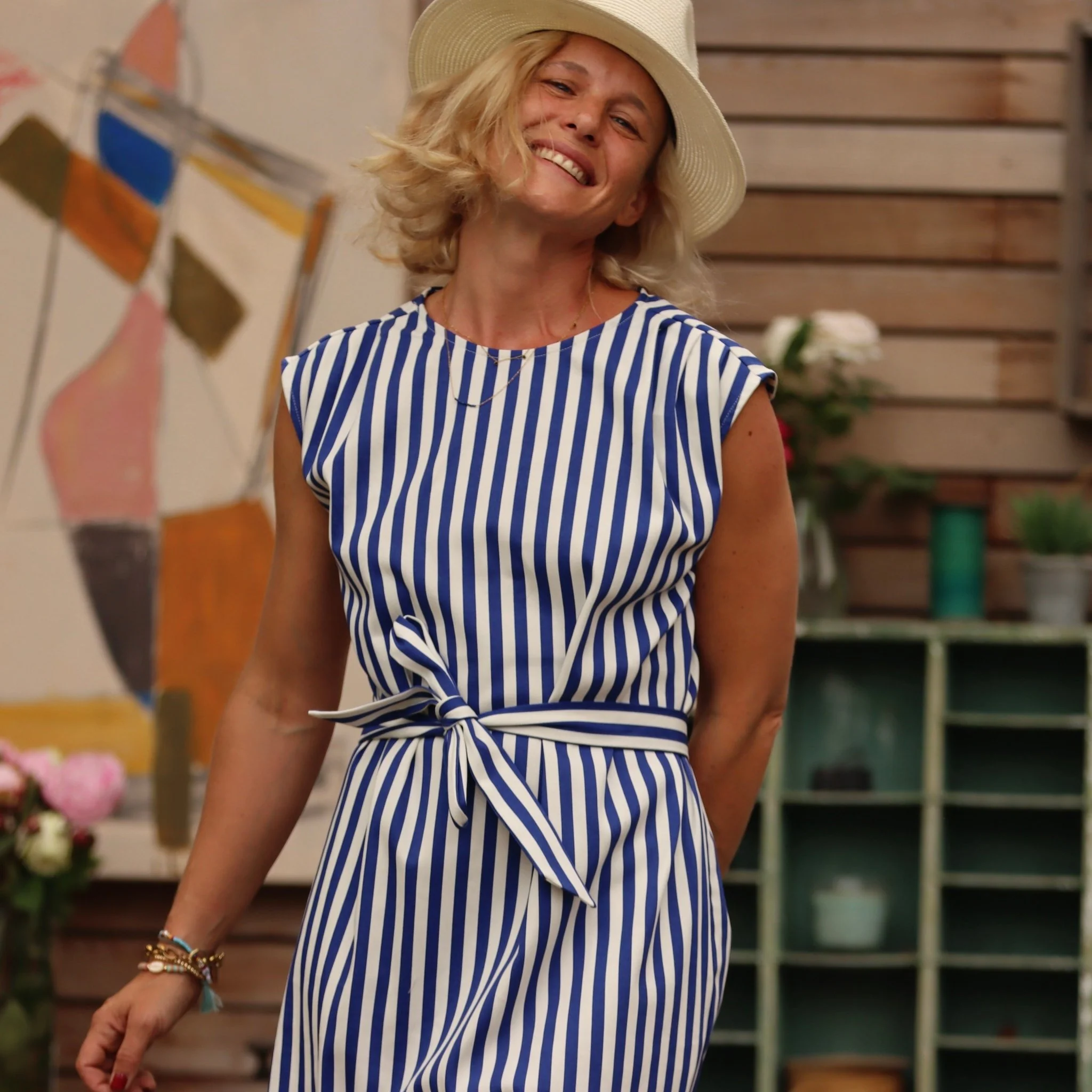 Robe Tia - Coton rayé bleu - Image 4