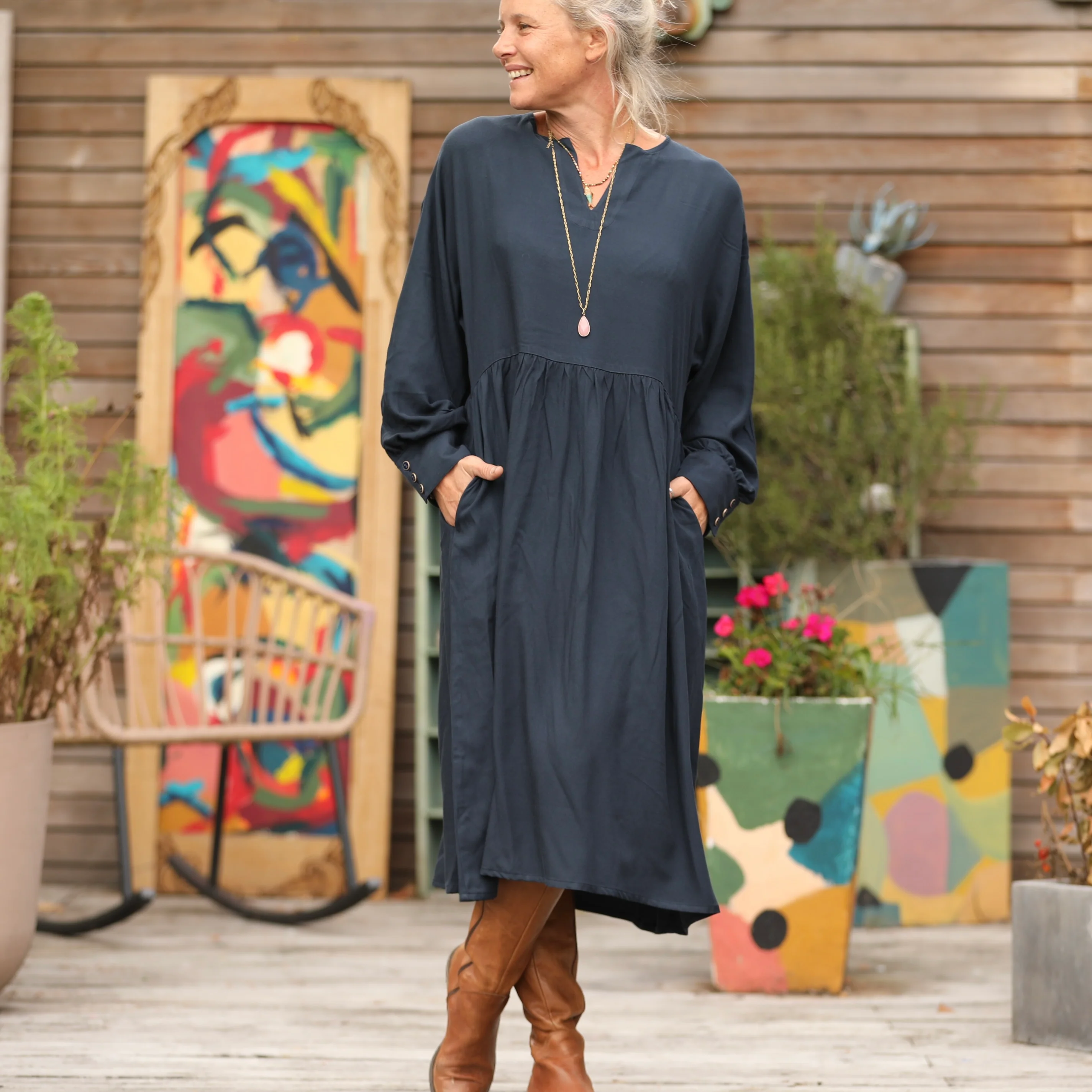Robe Orlane - sergé de viscose marine