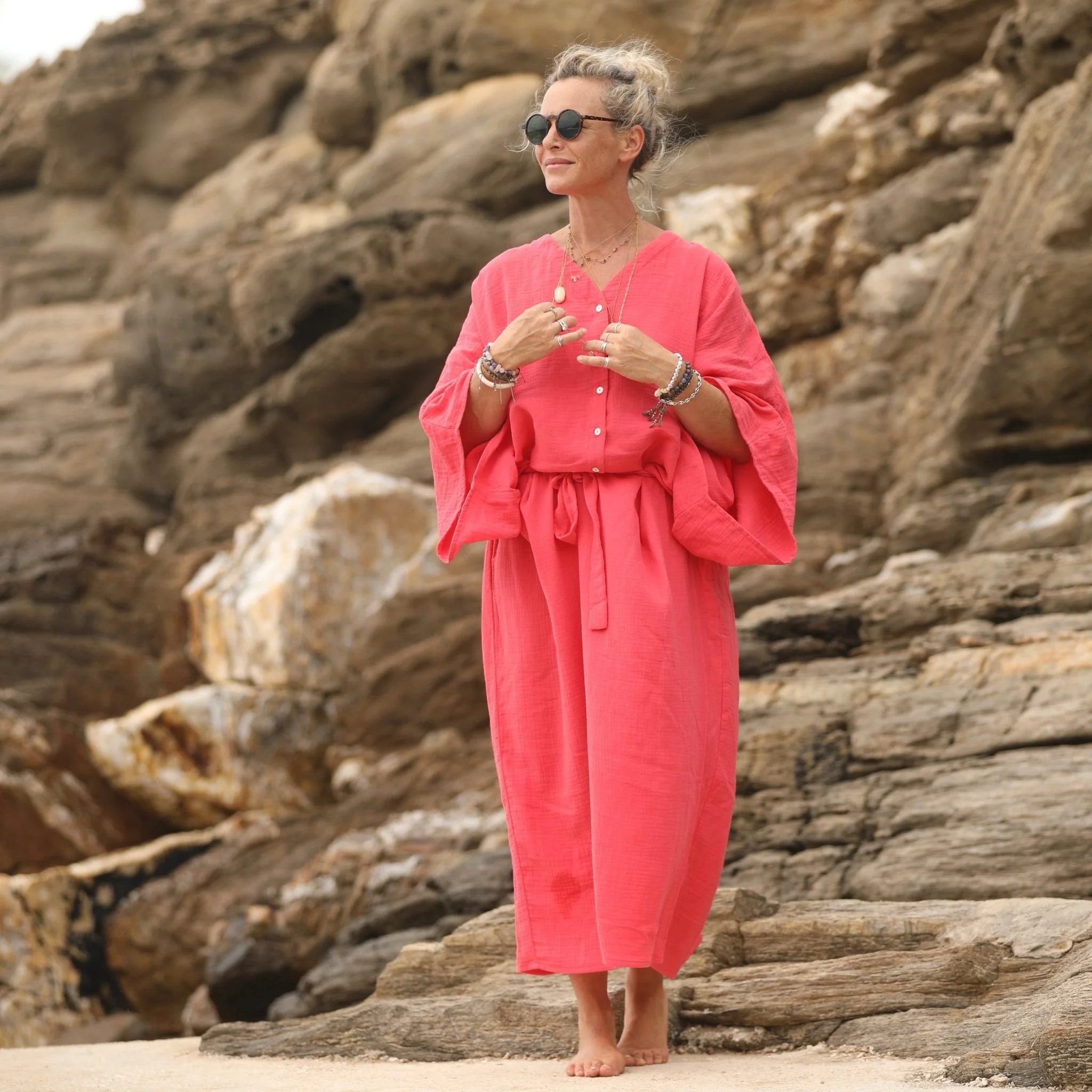 Robe Xiou double gaze de coton rose gourmand - Image 4