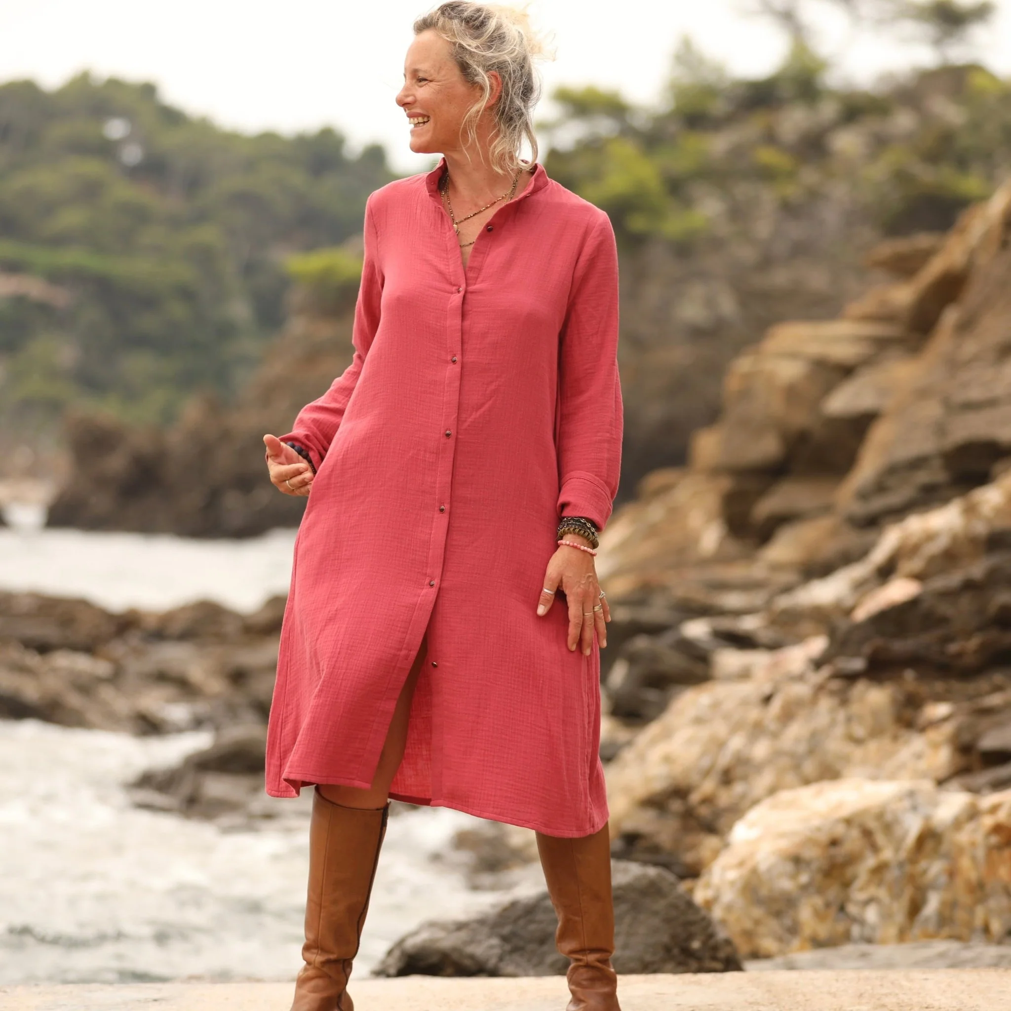 Robe Yuna - Double gaze de coton grenat