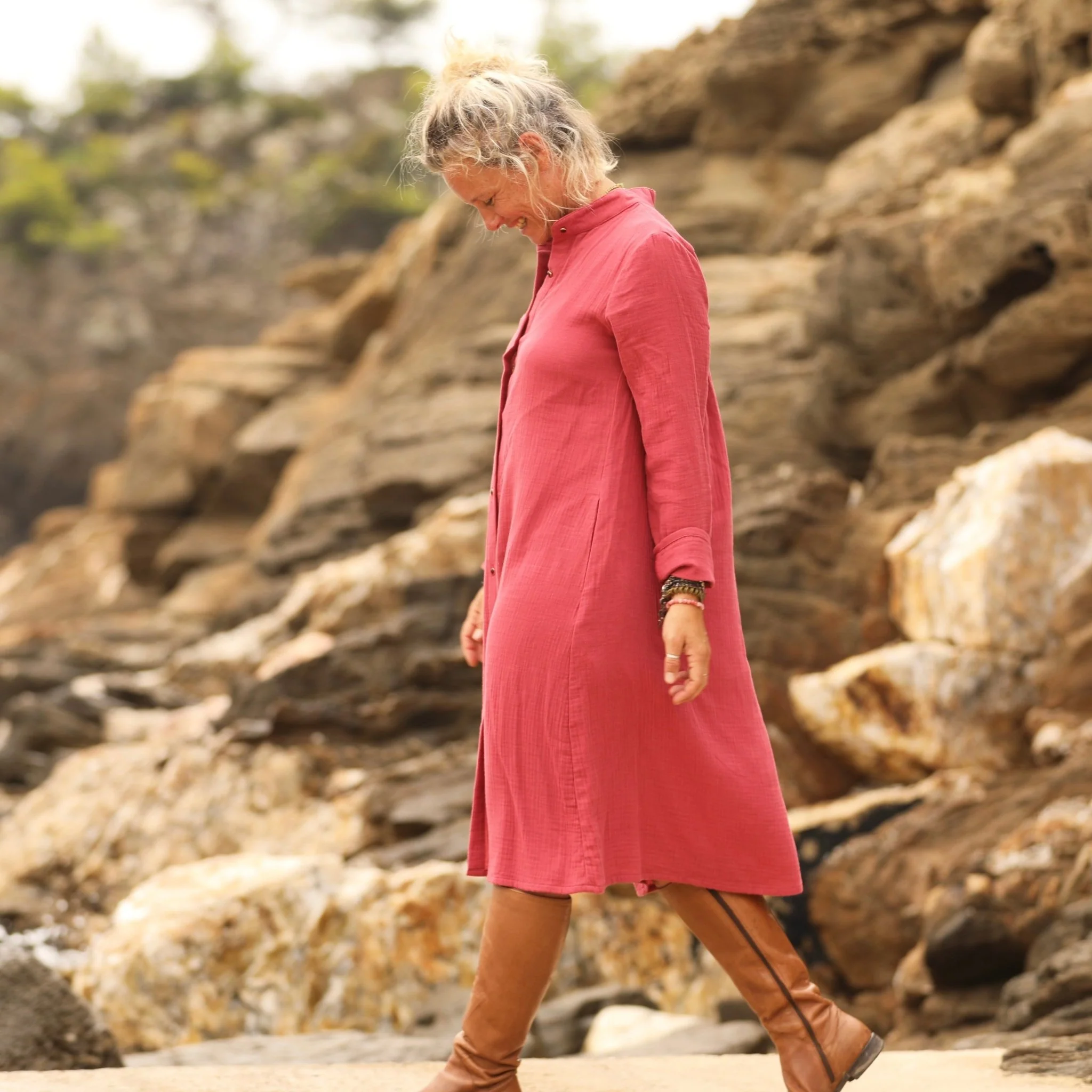 Robe Yuna - Double gaze de coton grenat - Image 5