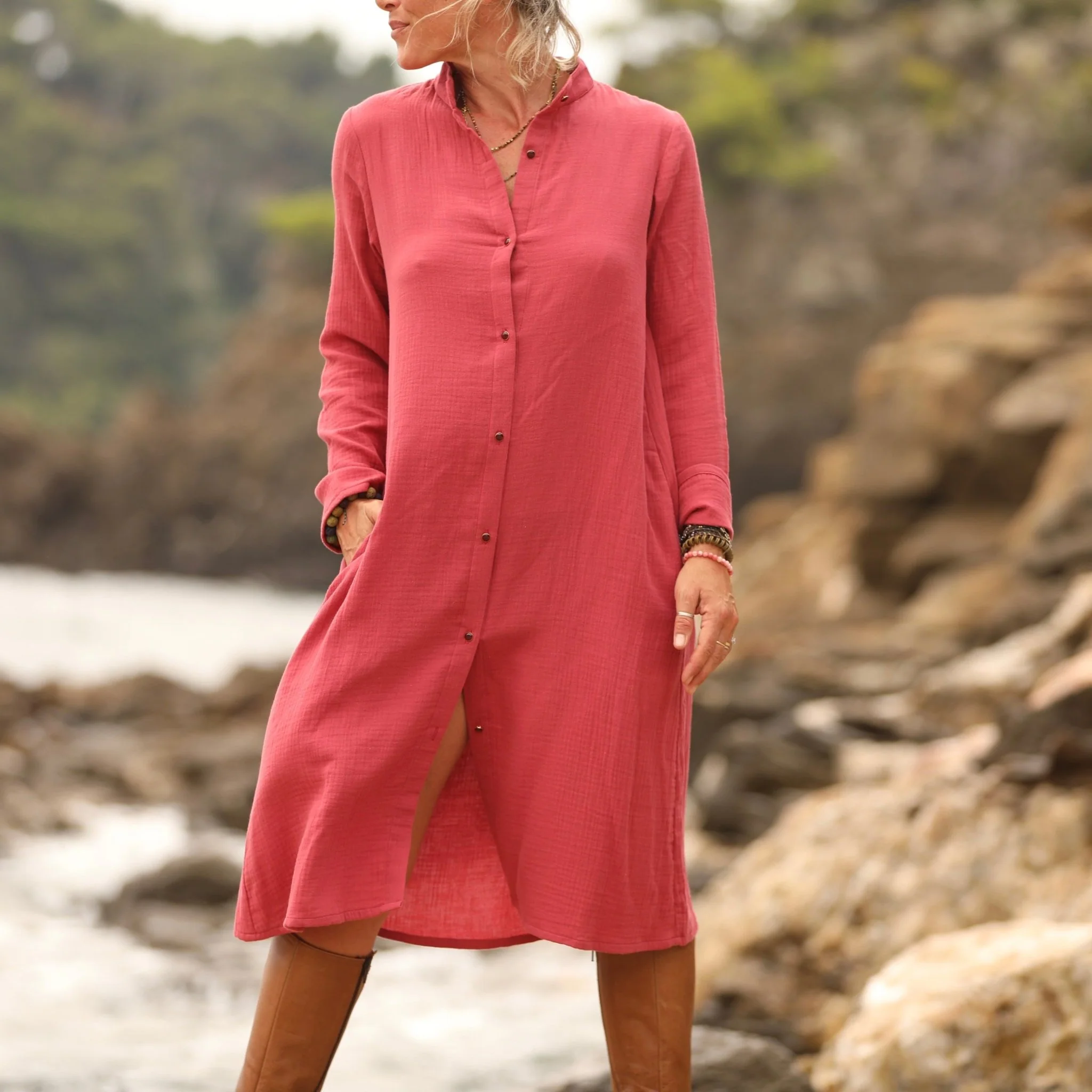 Robe Yuna - Double gaze de coton grenat - Image 6