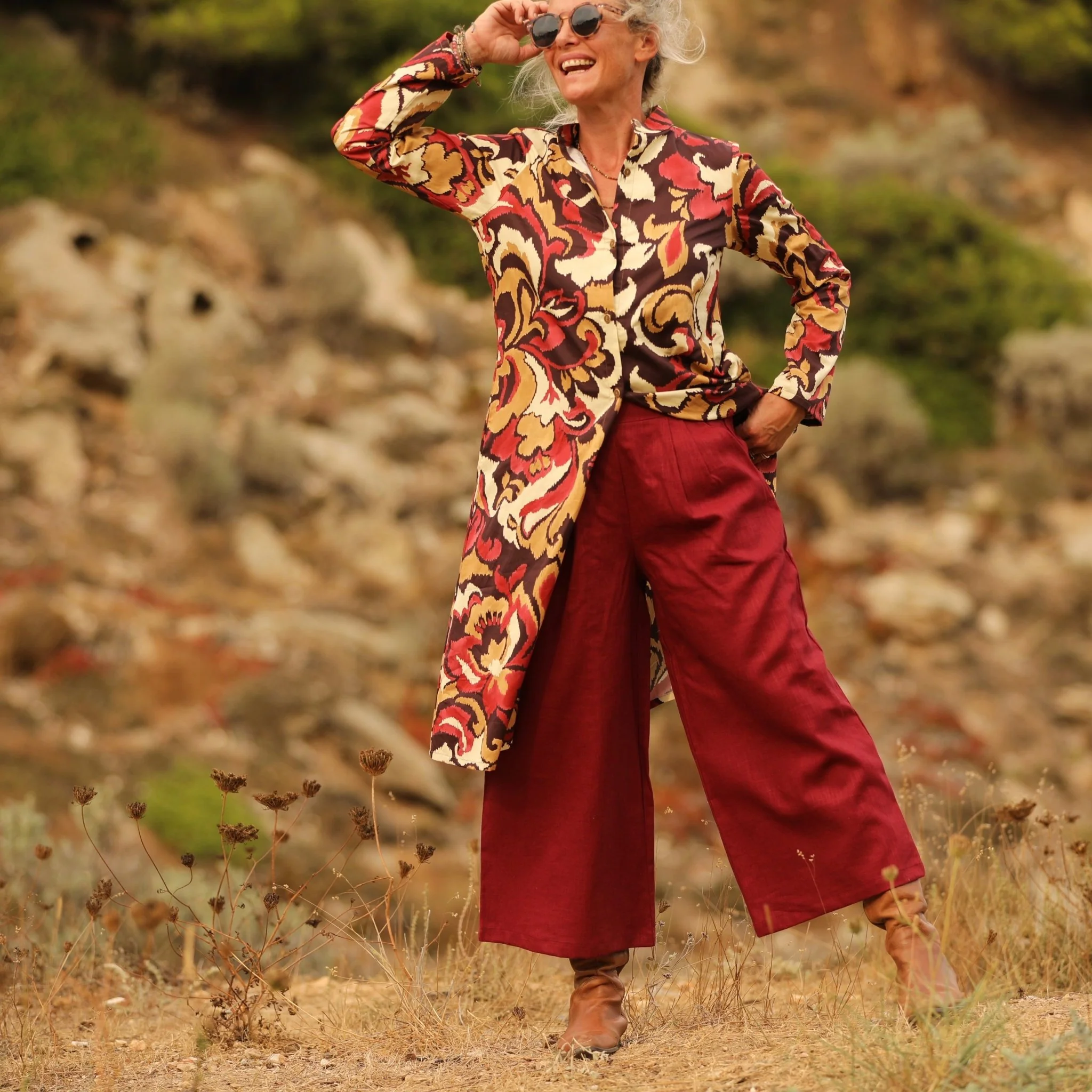 Robe Yuna - satin de coton Éclat Grenat