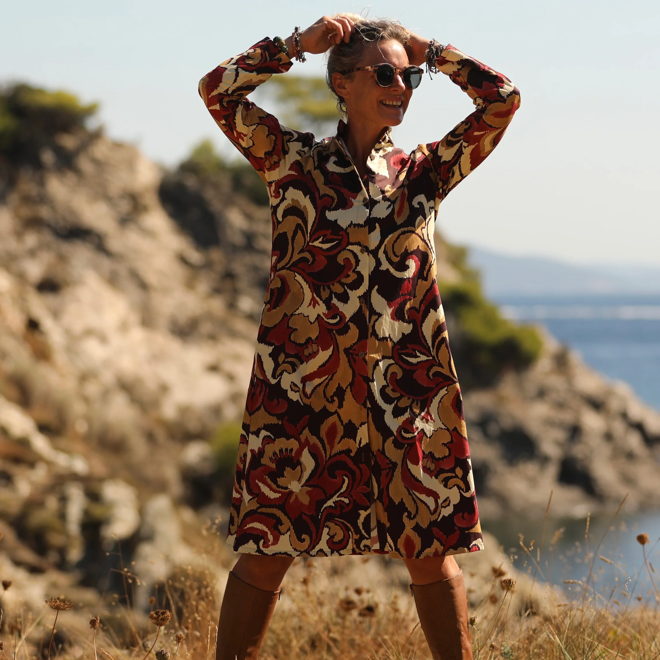 Robe Yuna - satin de coton Éclat Grenat - Image 11